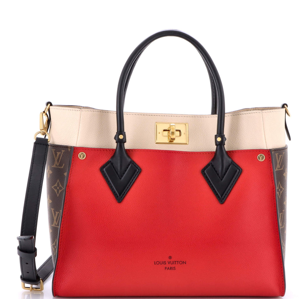 On My Side Tote Leather with Monogram Canvas MM