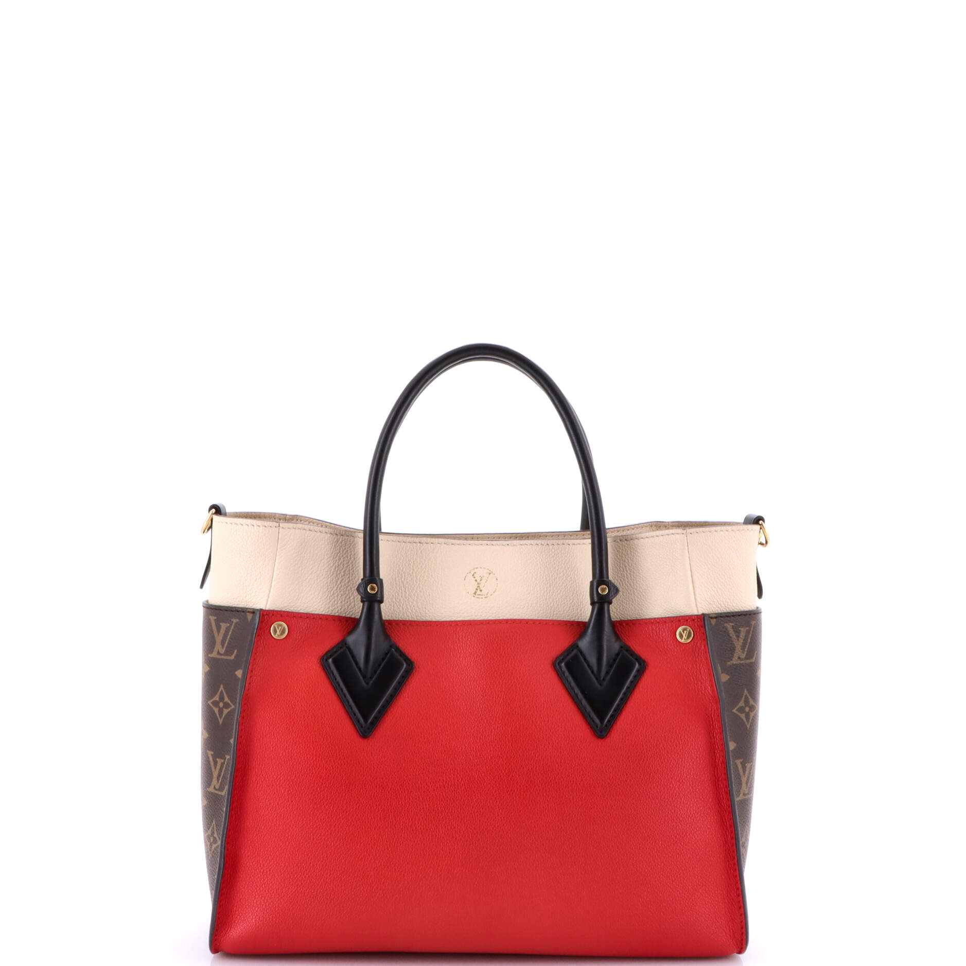 On My Side Tote Leather with Monogram Canvas MM