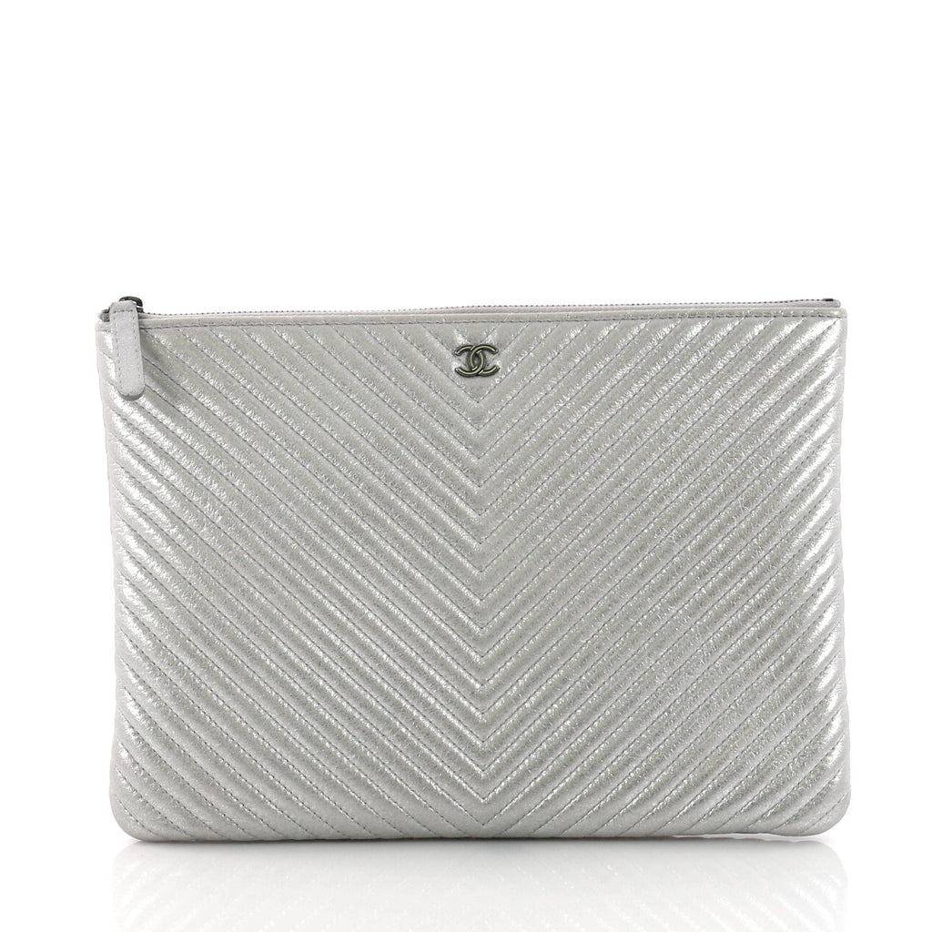 O Case Clutch Chevron Iridescent Calfskin Medium