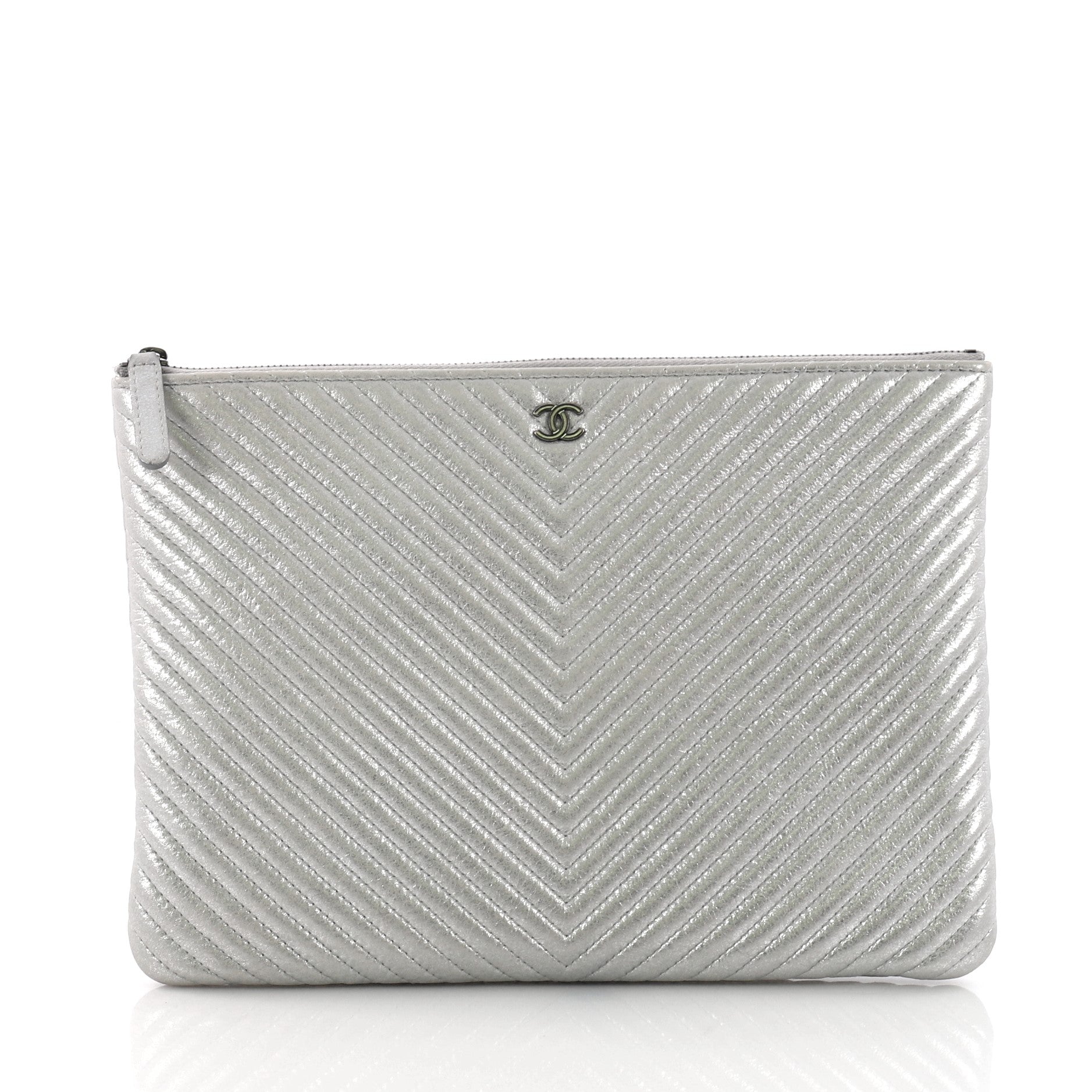 O Case Clutch Chevron Iridescent Calfskin Medium