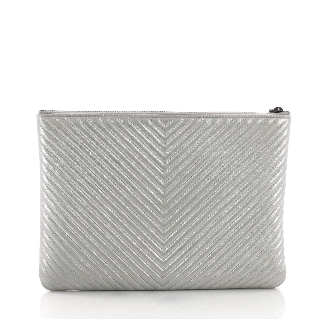 O Case Clutch Chevron Iridescent Calfskin Medium
