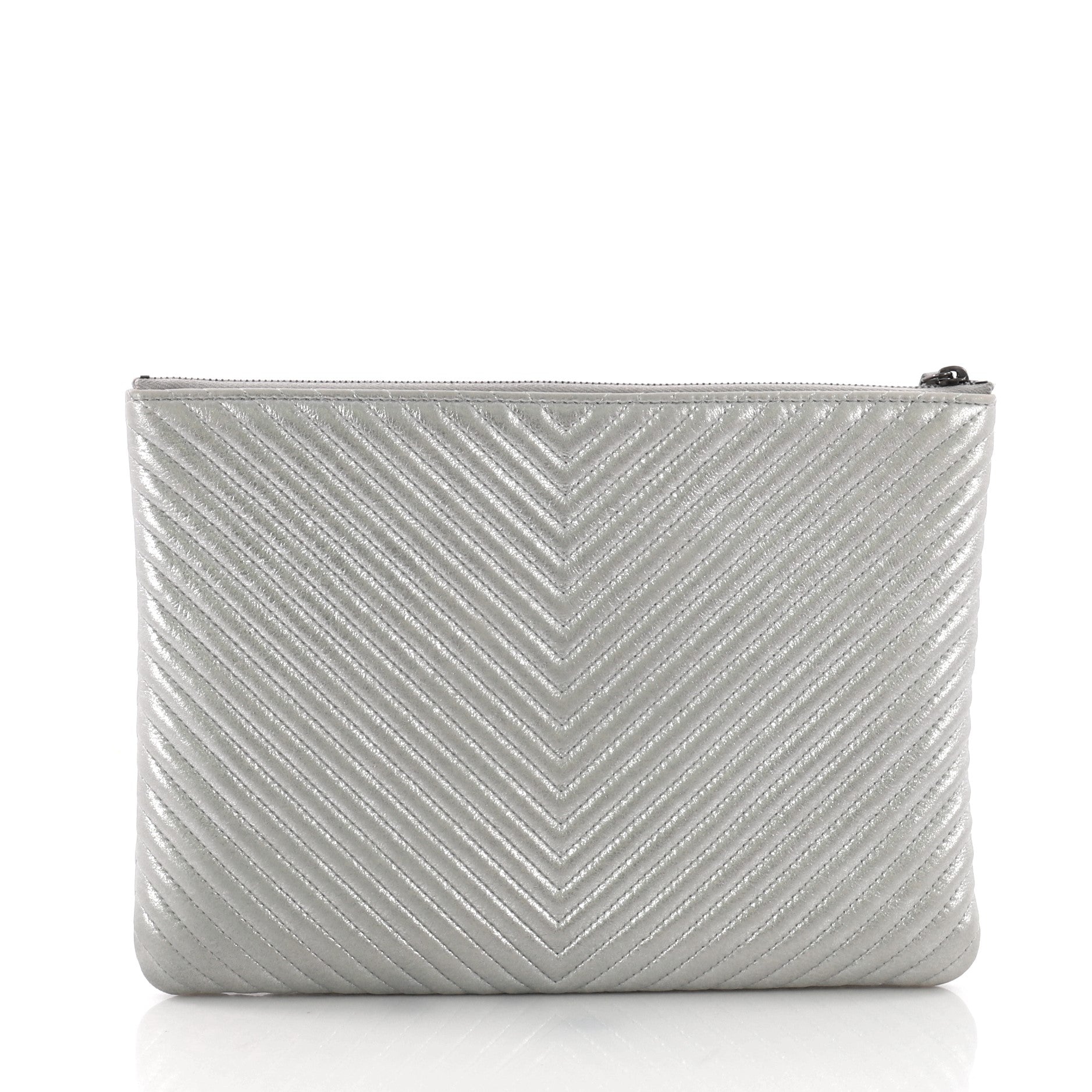 O Case Clutch Chevron Iridescent Calfskin Medium