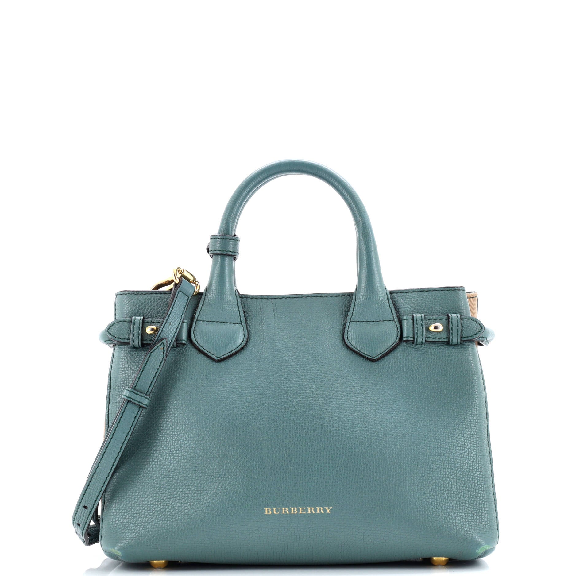 Banner Tote Leather and House Check Canvas Small