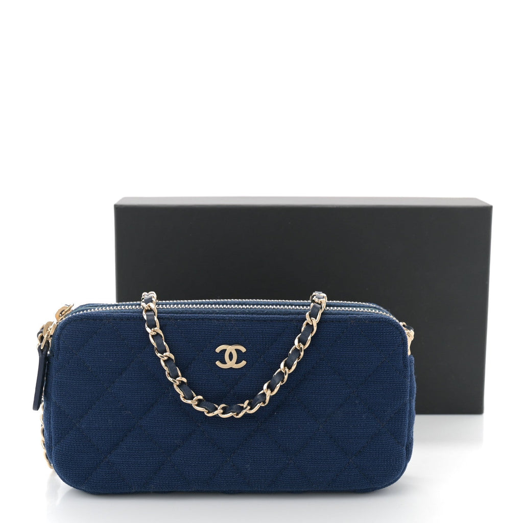 Jersey Quilted Small Clutch With Chain Navy