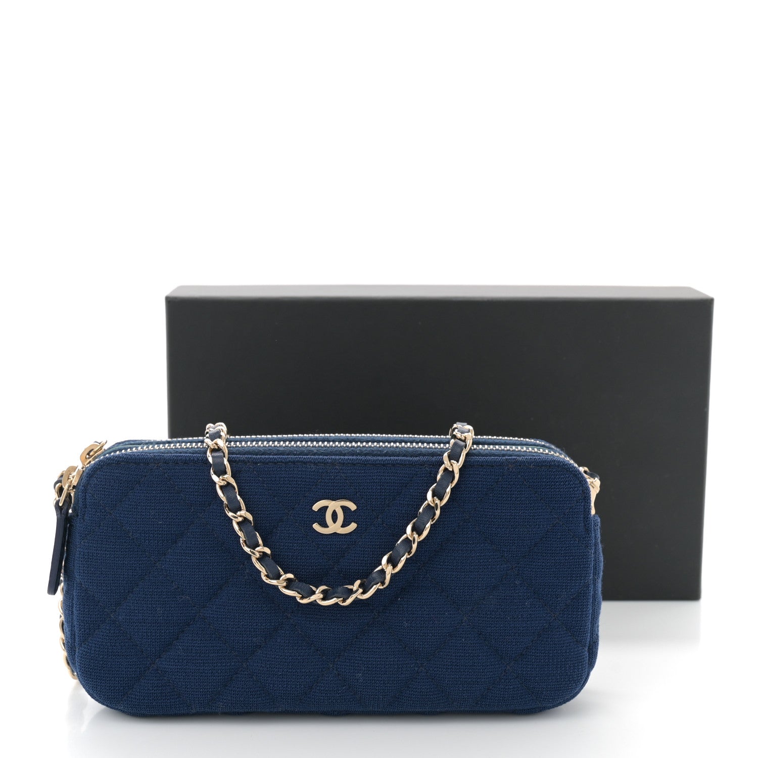Jersey Quilted Small Clutch With Chain Navy