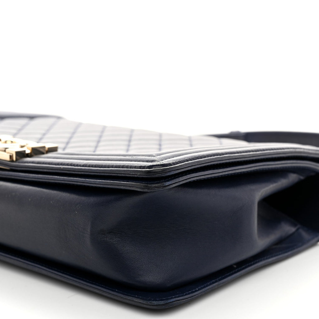 Lambskin Quilted New Medium Boy Flap Dark Navy Blue