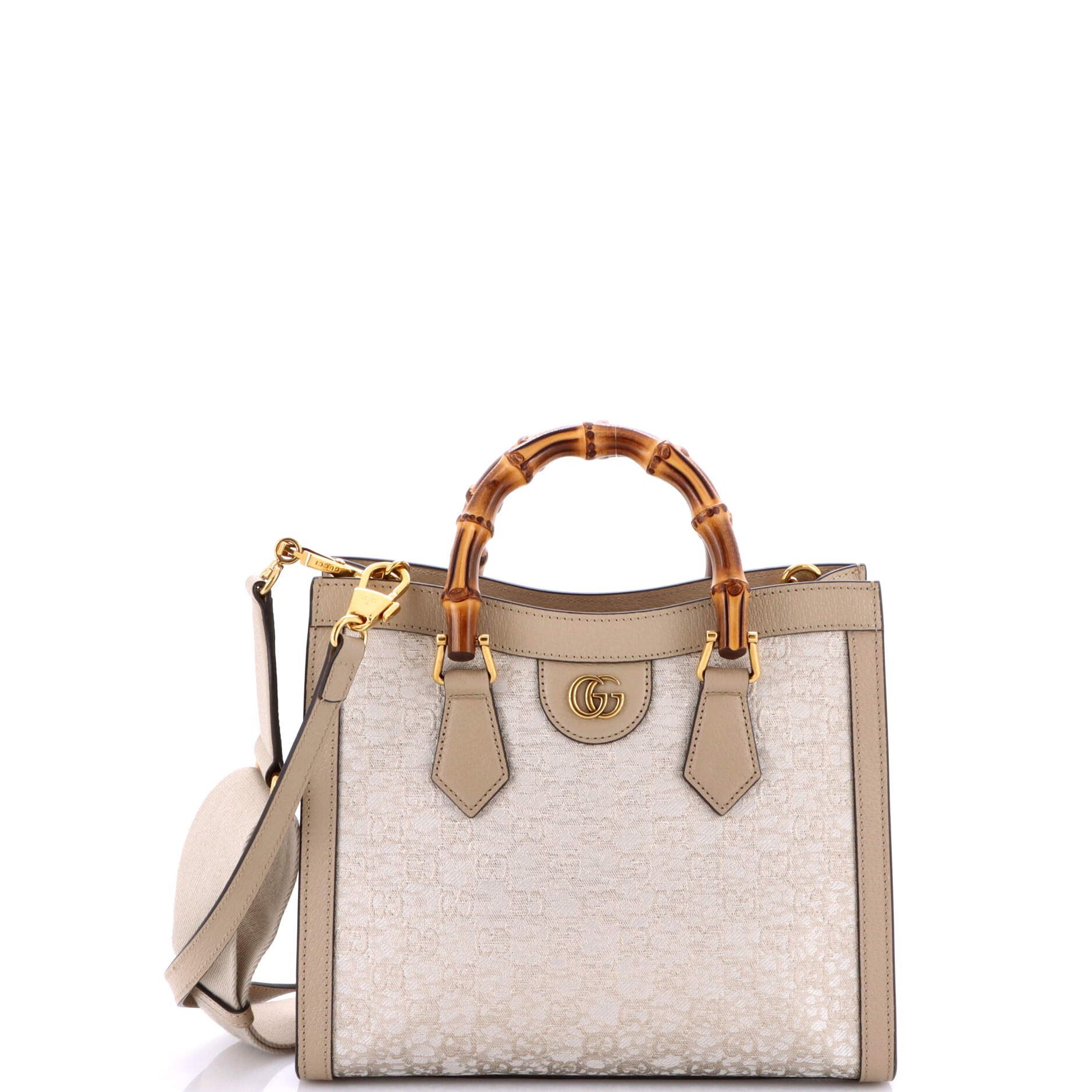 Diana NM Bamboo Handle Tote Nishijin GG Silk Textile and Leather Small