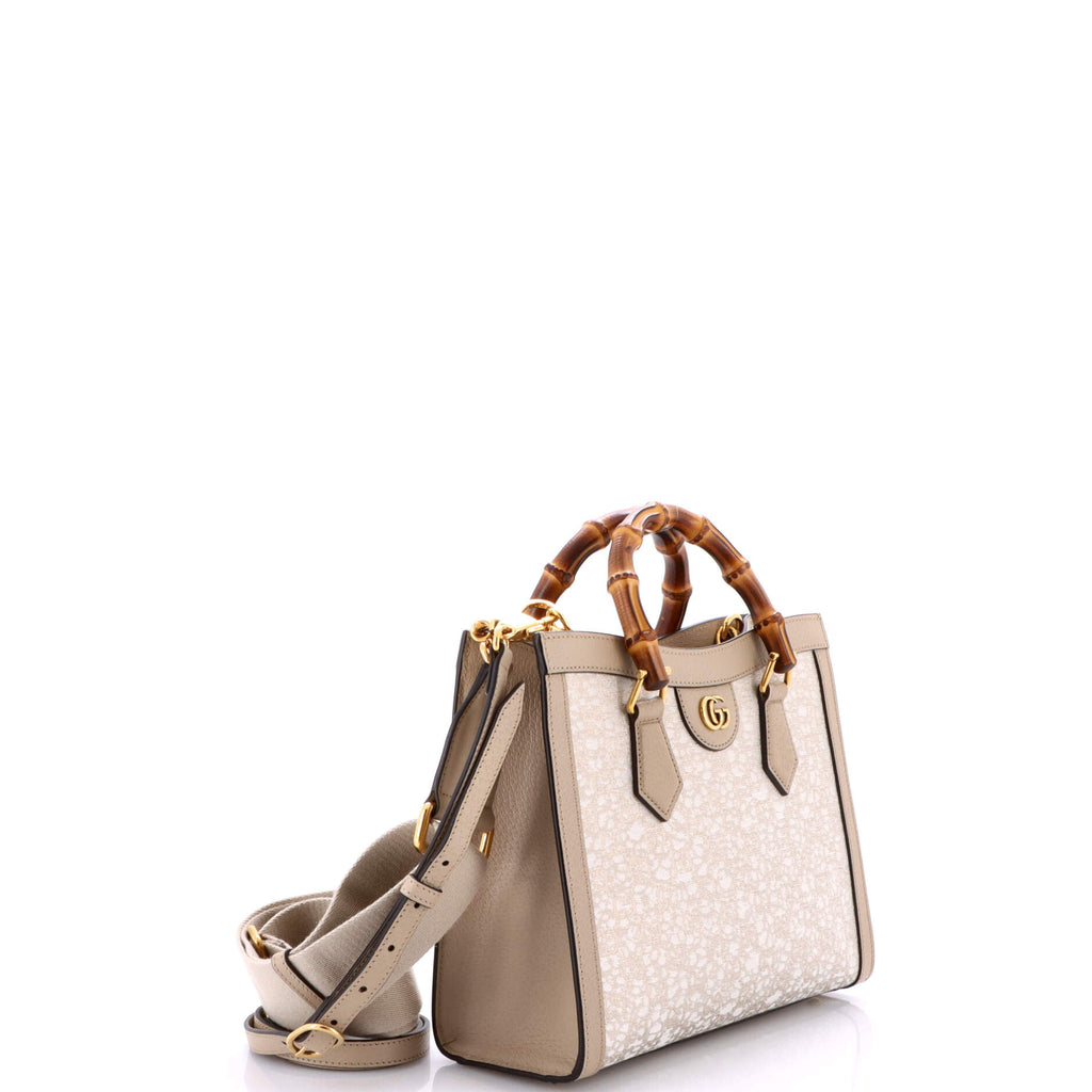 Diana NM Bamboo Handle Tote Nishijin GG Silk Textile and Leather Small