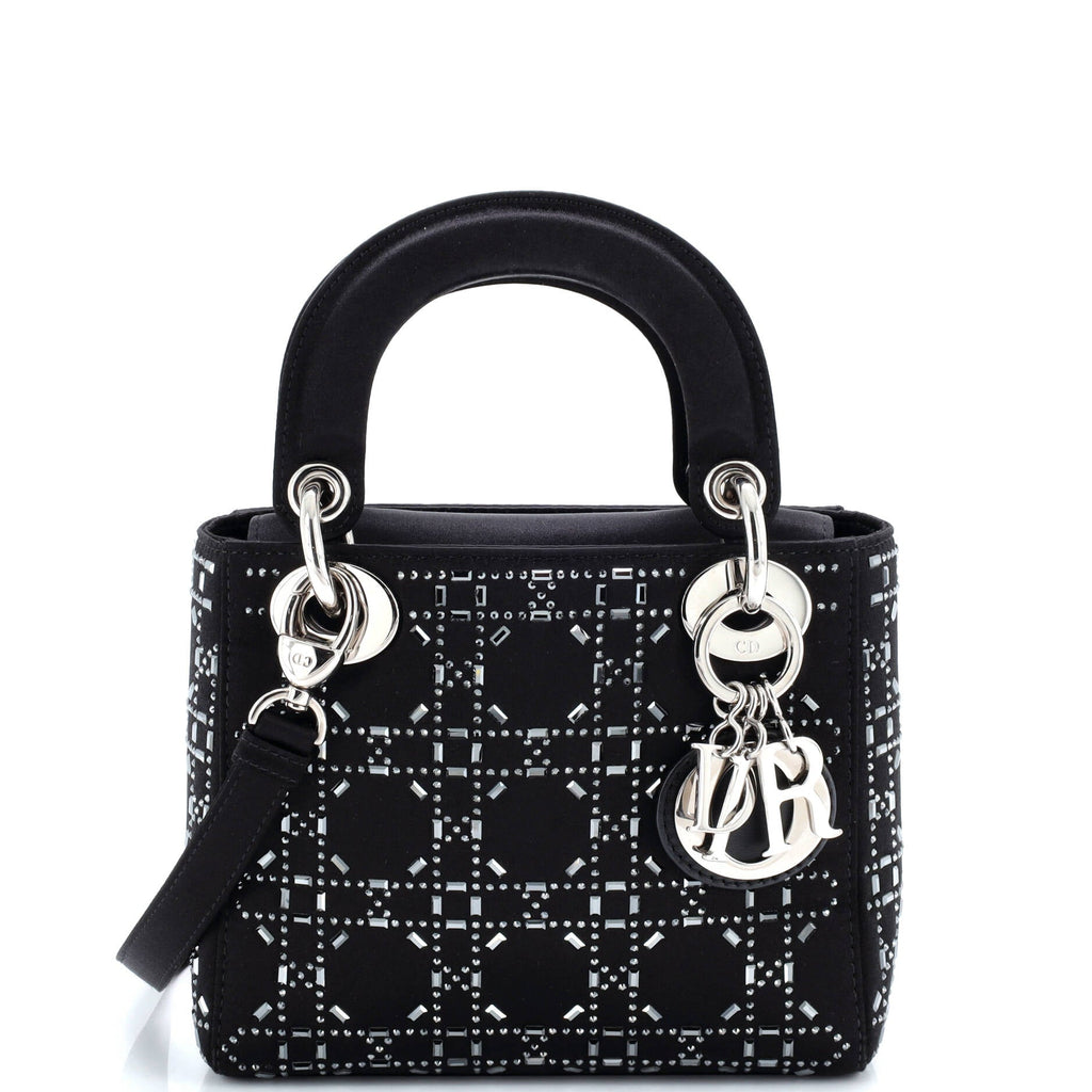 Lady Dior Bag Crystal Embellished Cannage Quilt Satin Mini