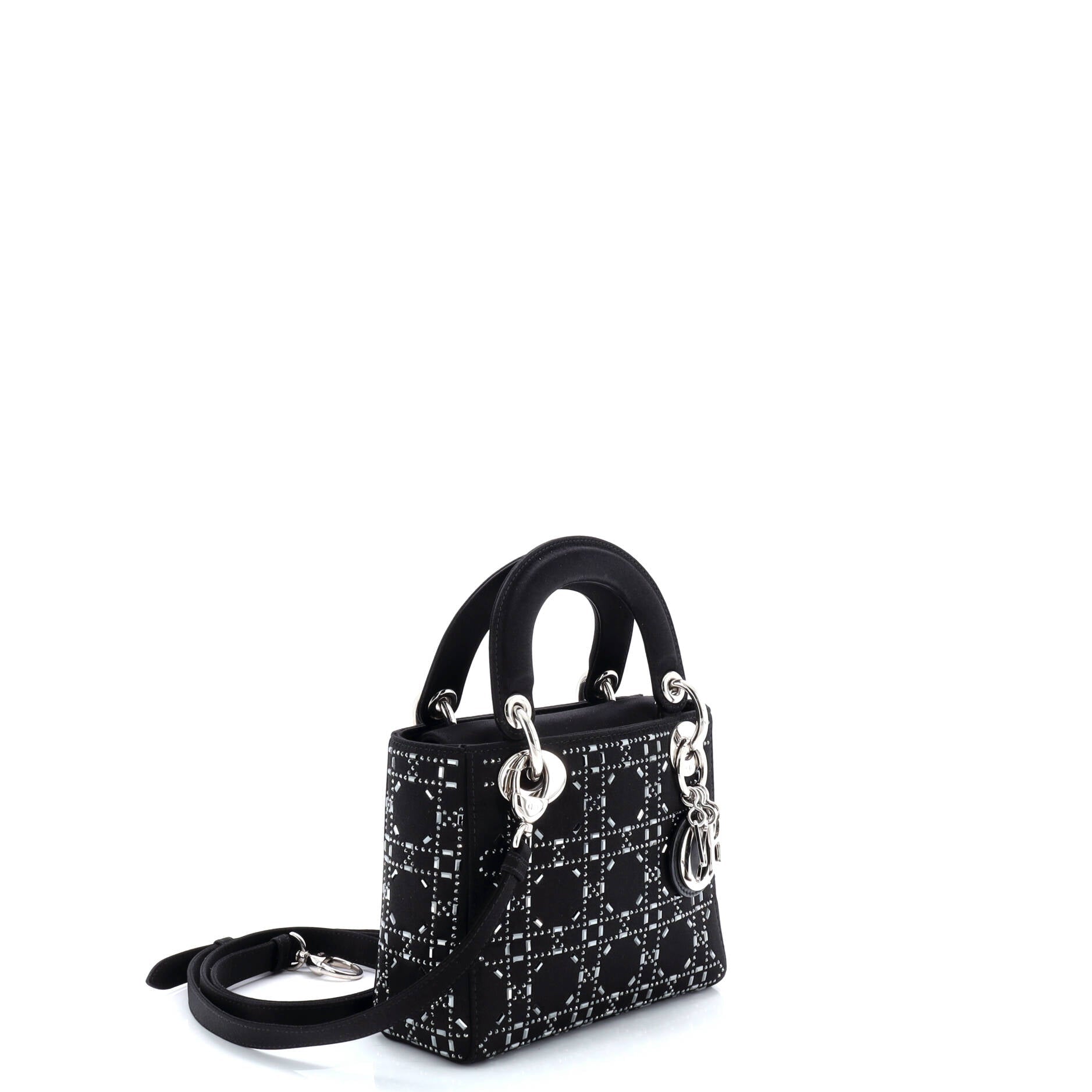 Lady Dior Bag Crystal Embellished Cannage Quilt Satin Mini