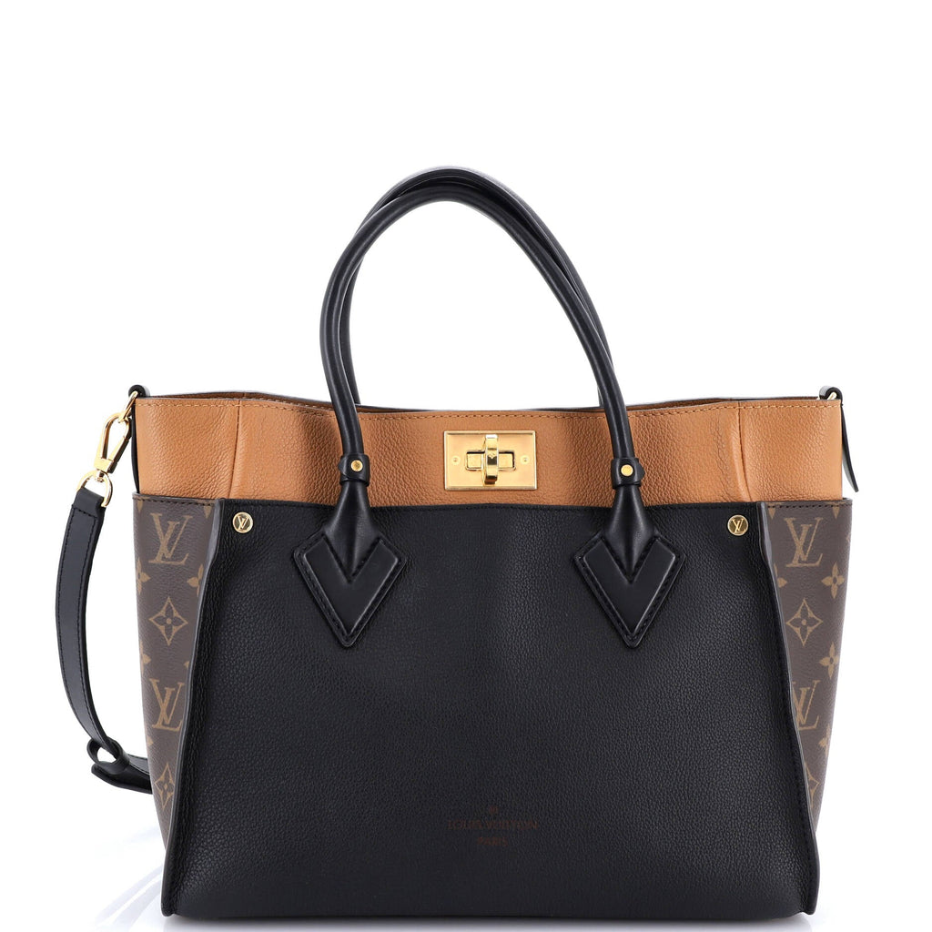On My Side Tote Leather with Monogram Canvas MM