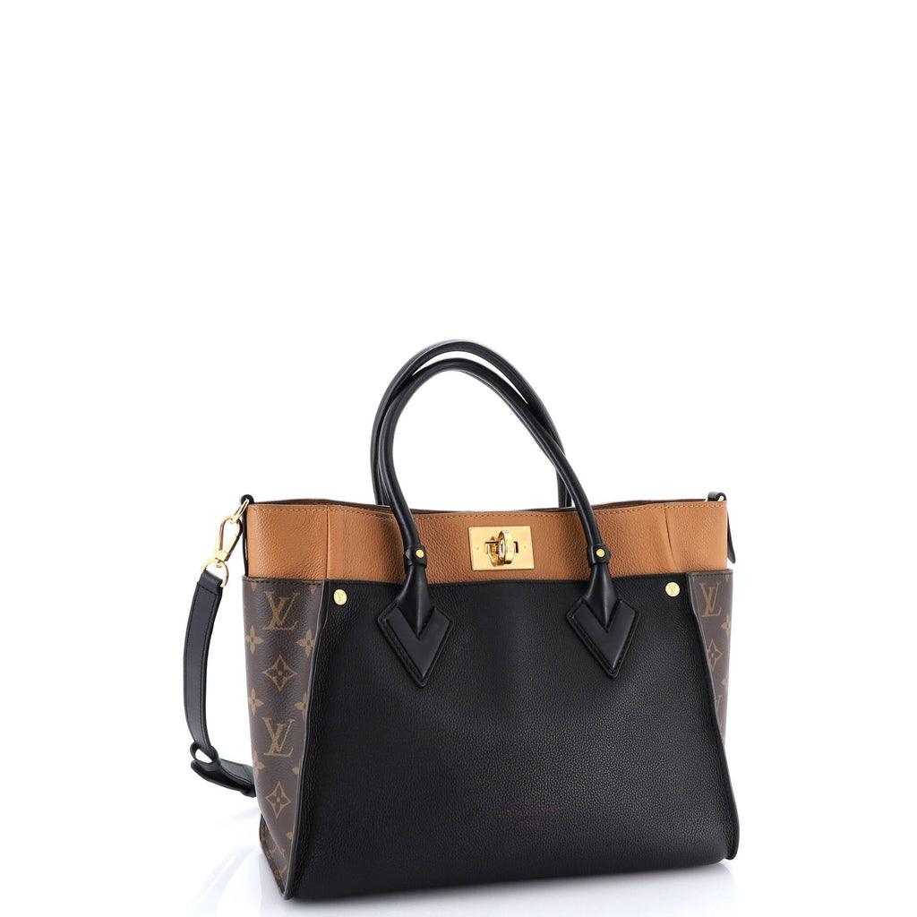 On My Side Tote Leather with Monogram Canvas MM