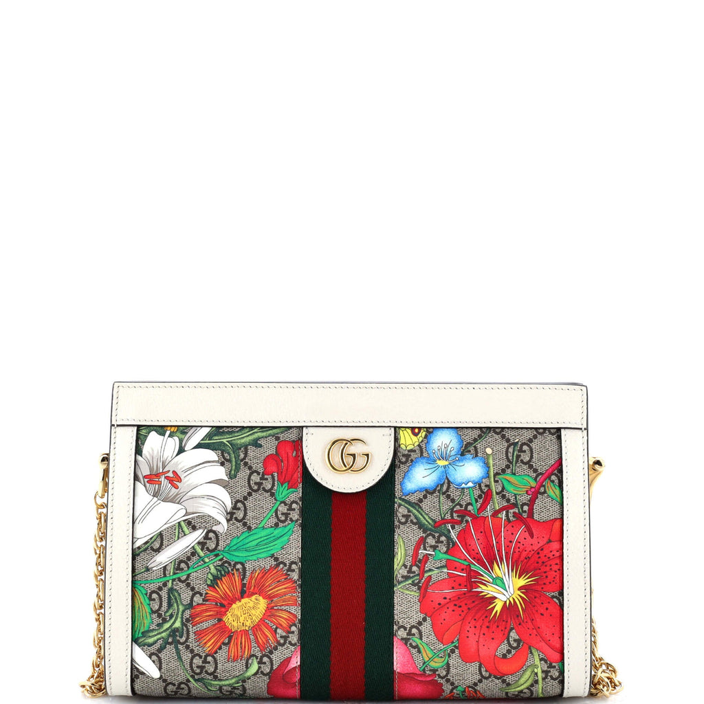 Ophidia Chain Shoulder Bag Flora GG Coated Canvas Small