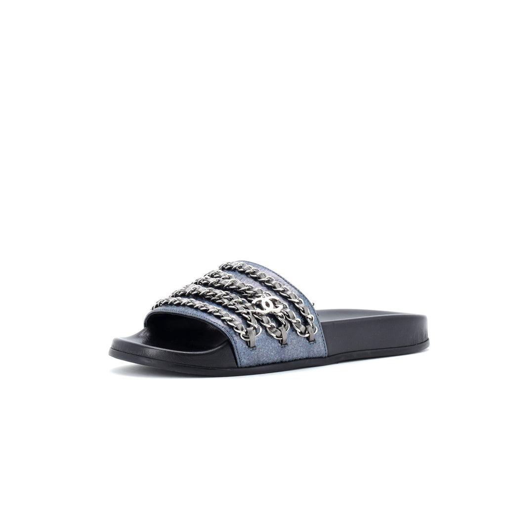 Women's CC Chain Slide Sandals Leather and Metal