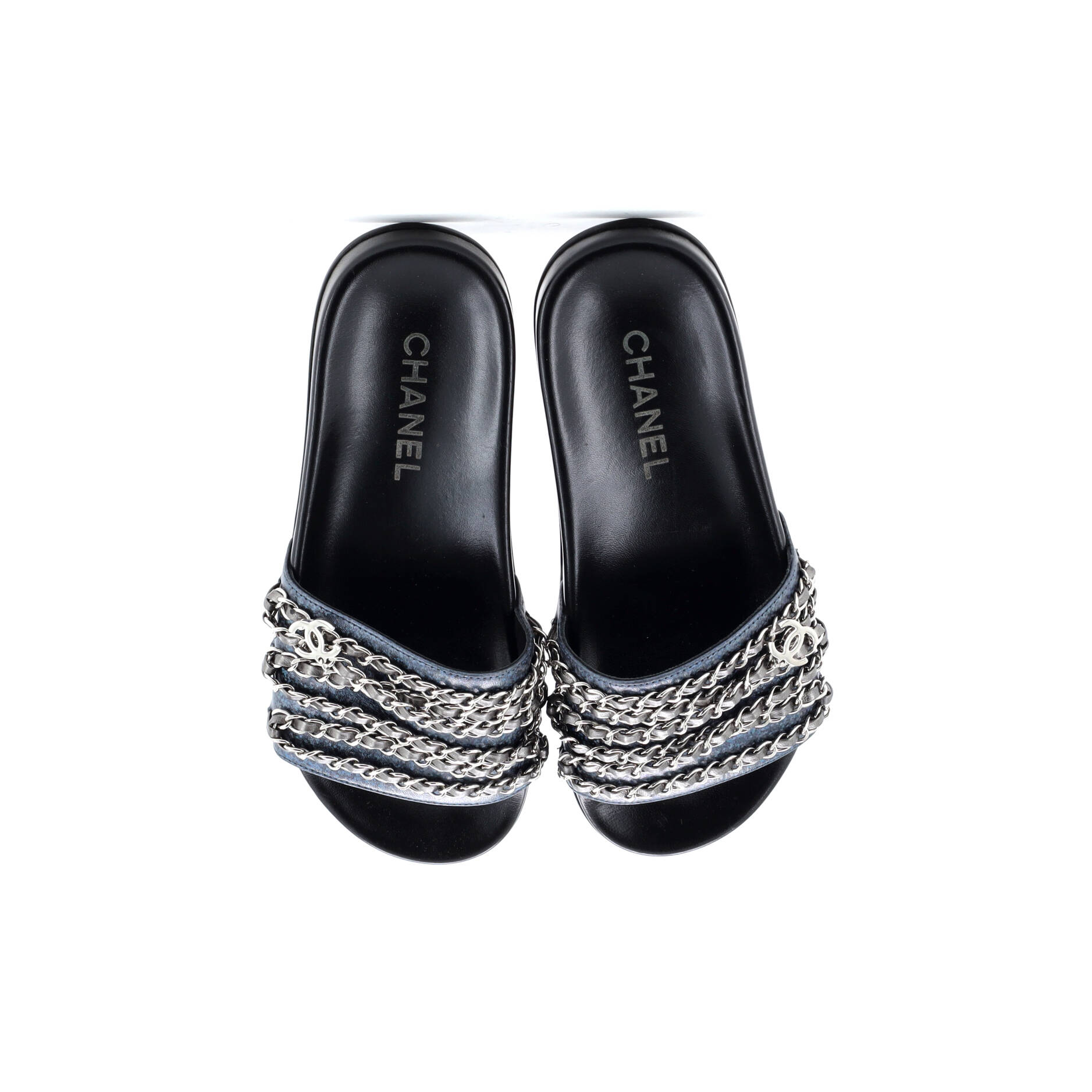 Women's CC Chain Slide Sandals Leather and Metal