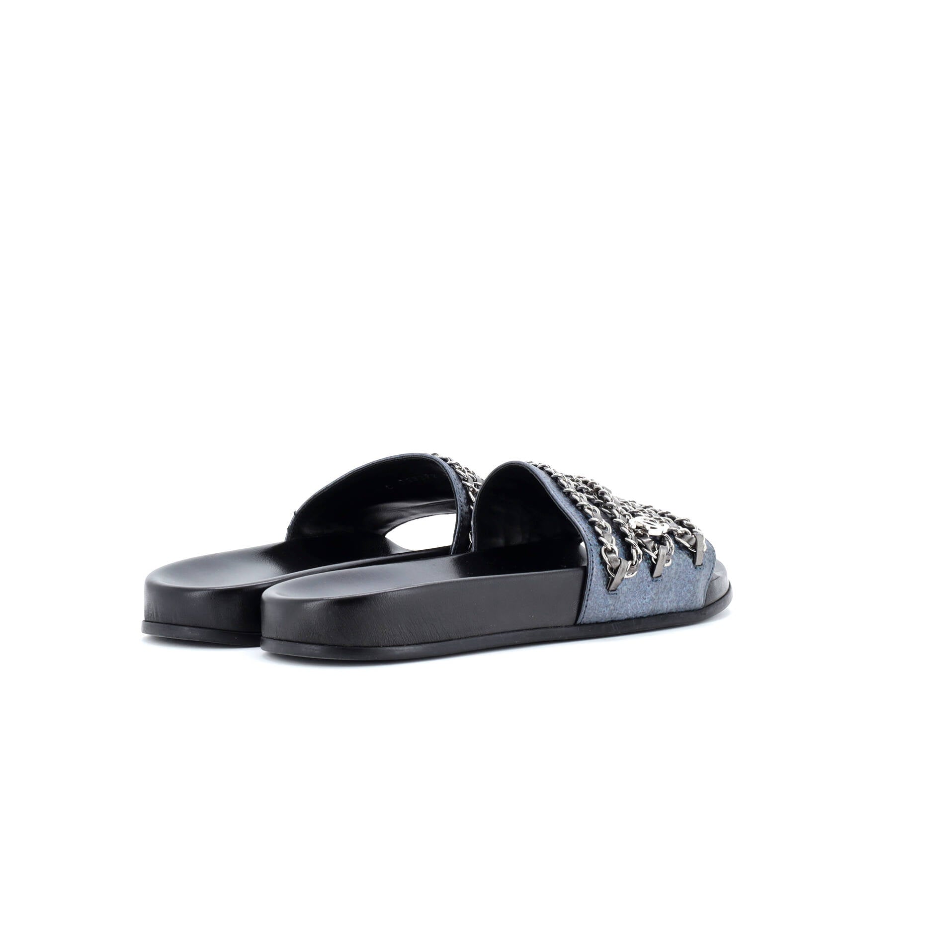 Women's CC Chain Slide Sandals Leather and Metal