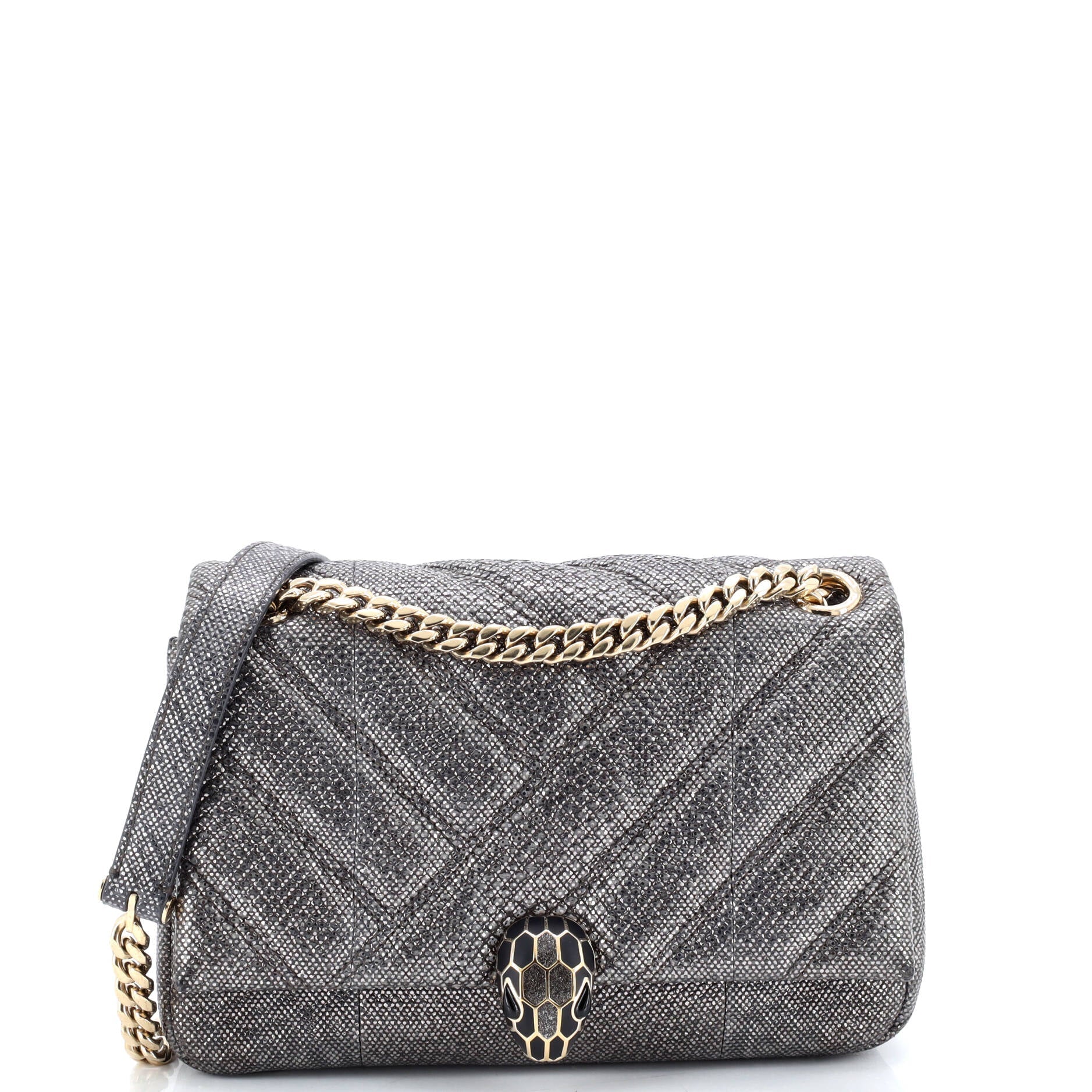 Serpenti Cabochon Shoulder Bag Diagonal Quilted Metallic Karung Small