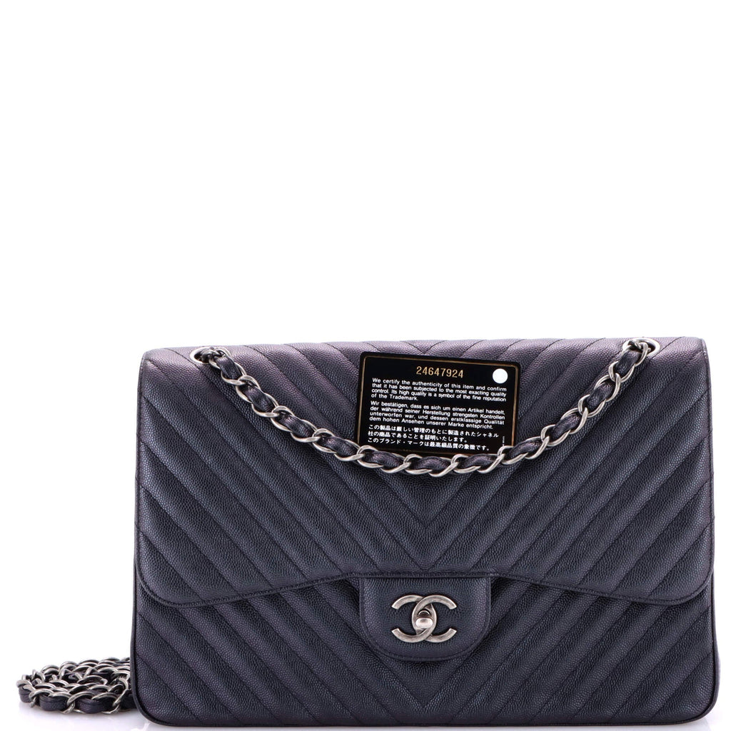 Classic Double Flap Bag Chevron Iridescent Caviar Jumbo