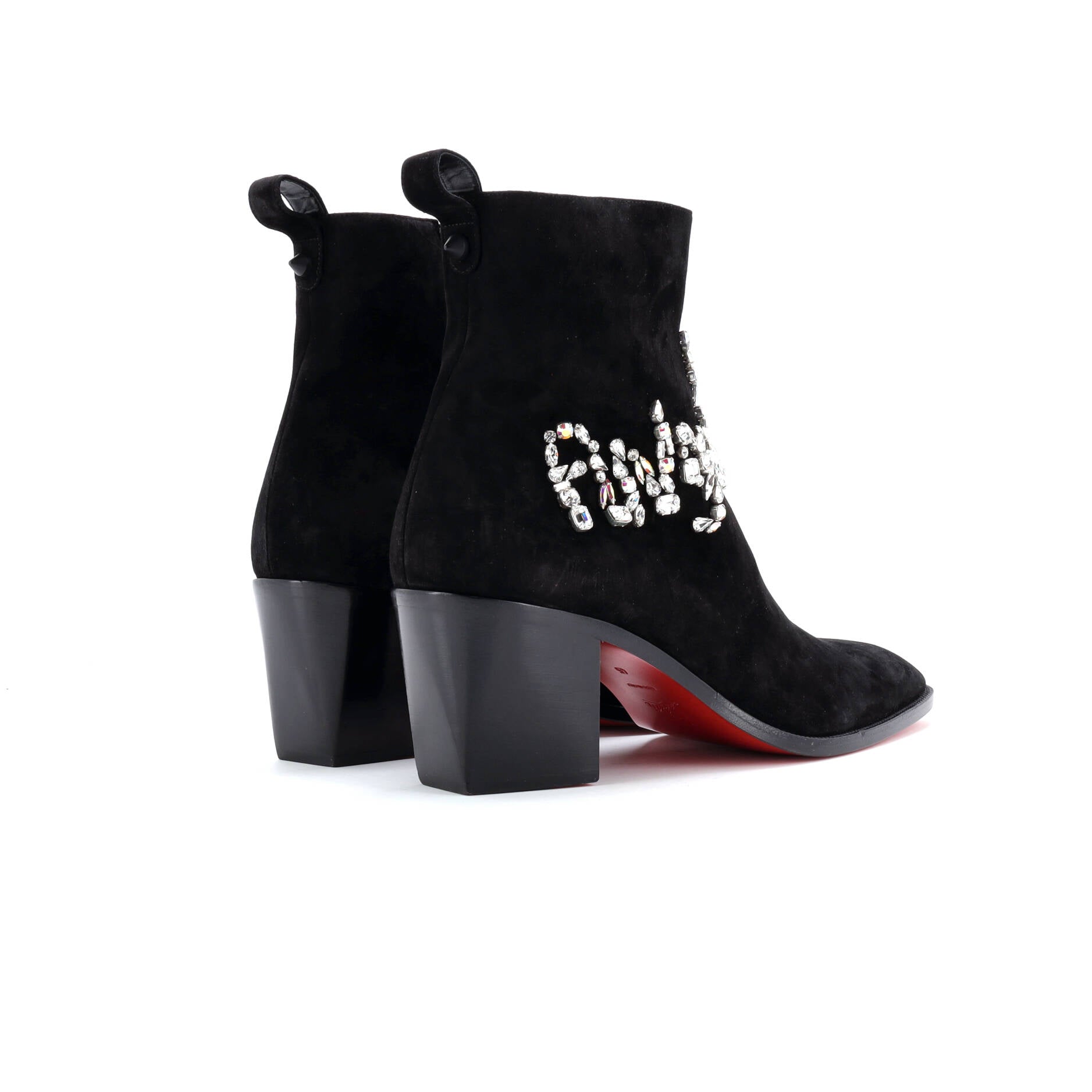Women's Angels Heeled Ankle Boots Crystal Embellished Suede