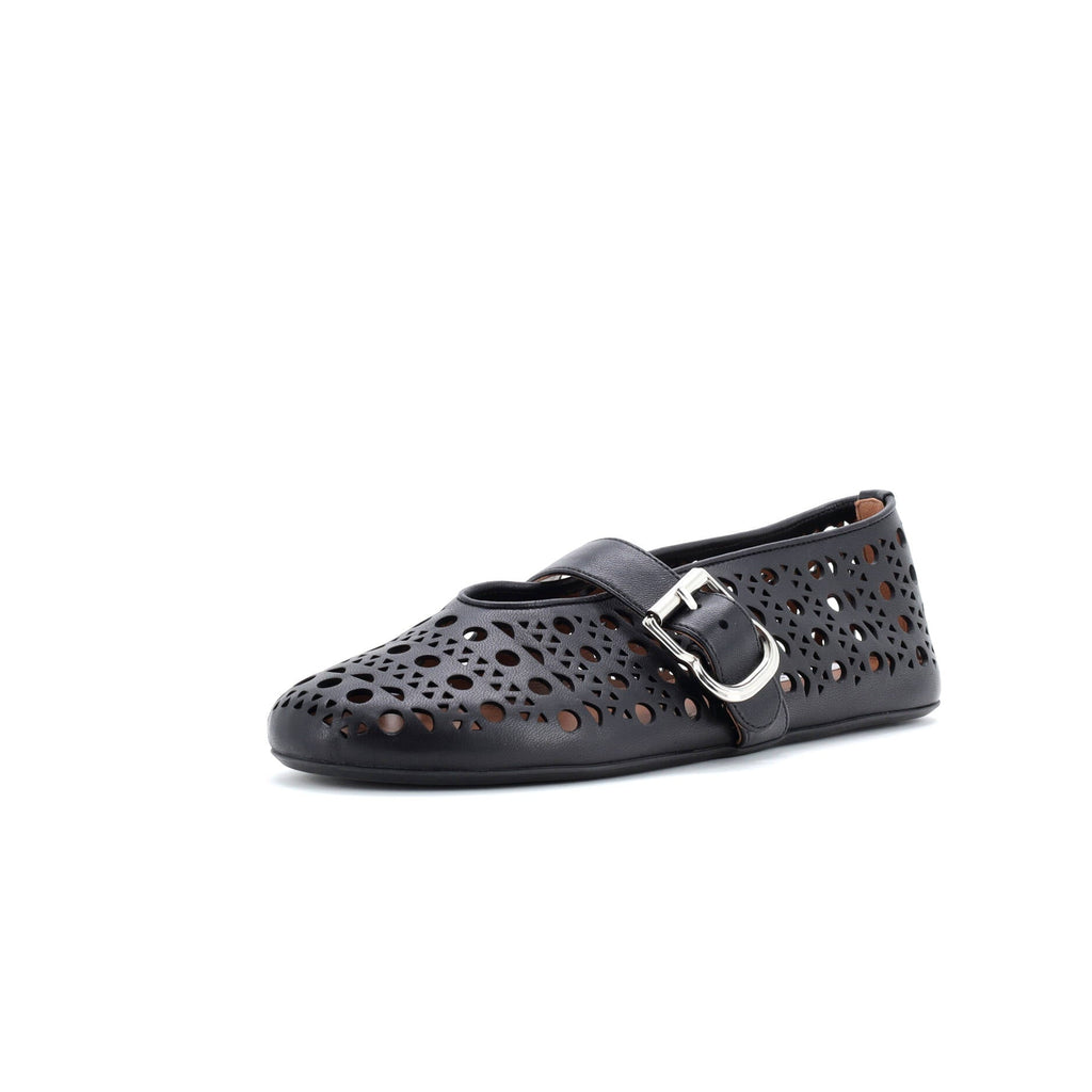 Women's Buckle Ballerina Flats Laser Cut Leather