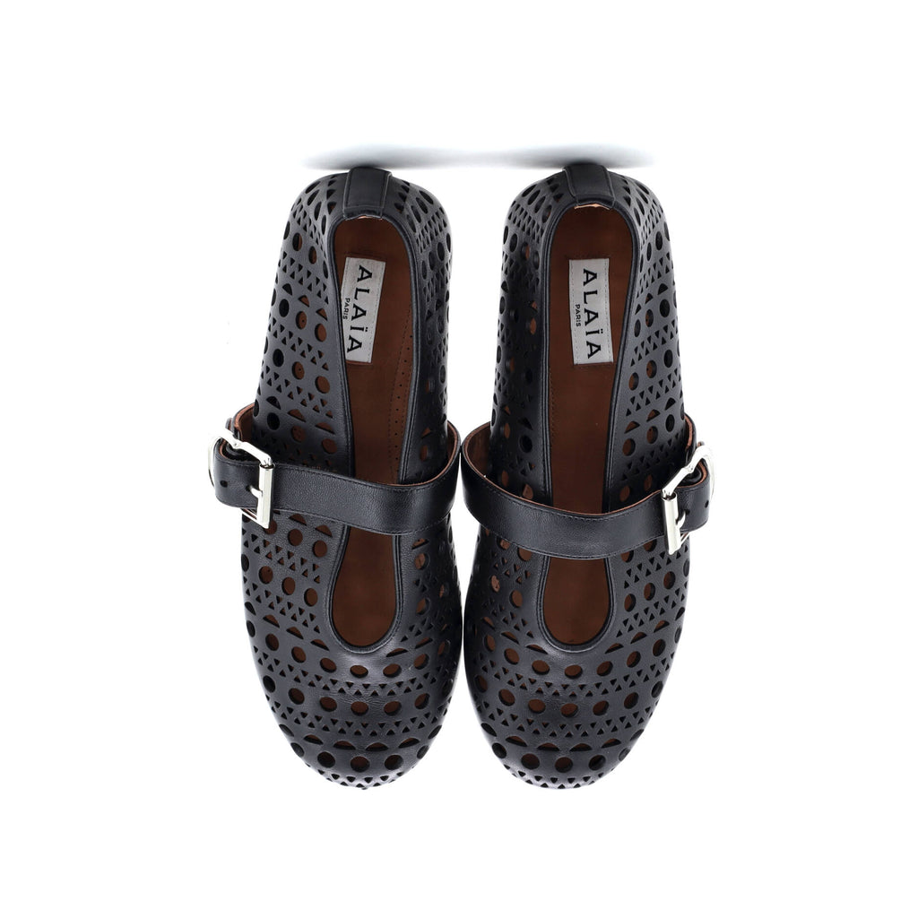 Women's Buckle Ballerina Flats Laser Cut Leather