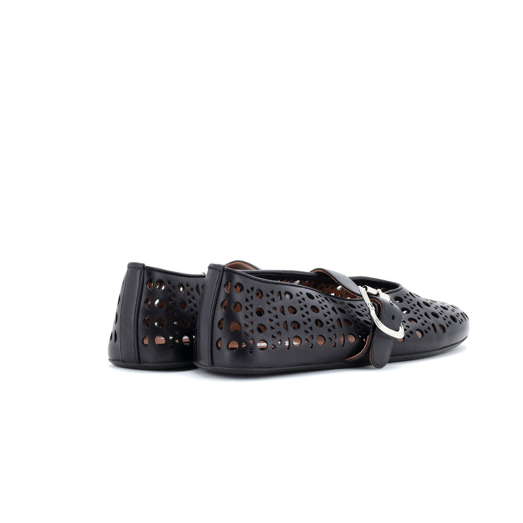 Women's Buckle Ballerina Flats Laser Cut Leather