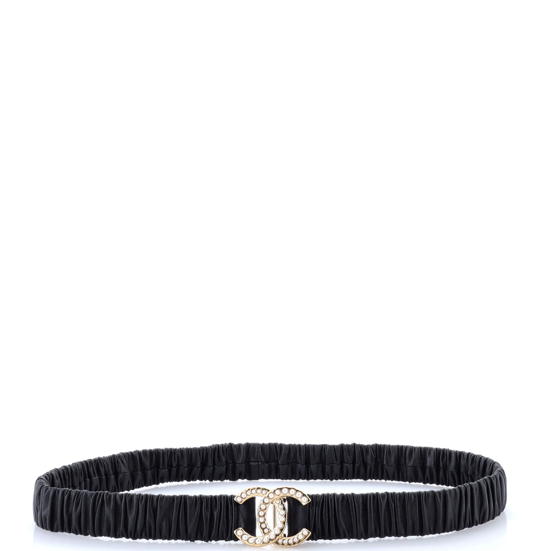 CC Elastic Belt Leather with Metal and Faux Pearls 85