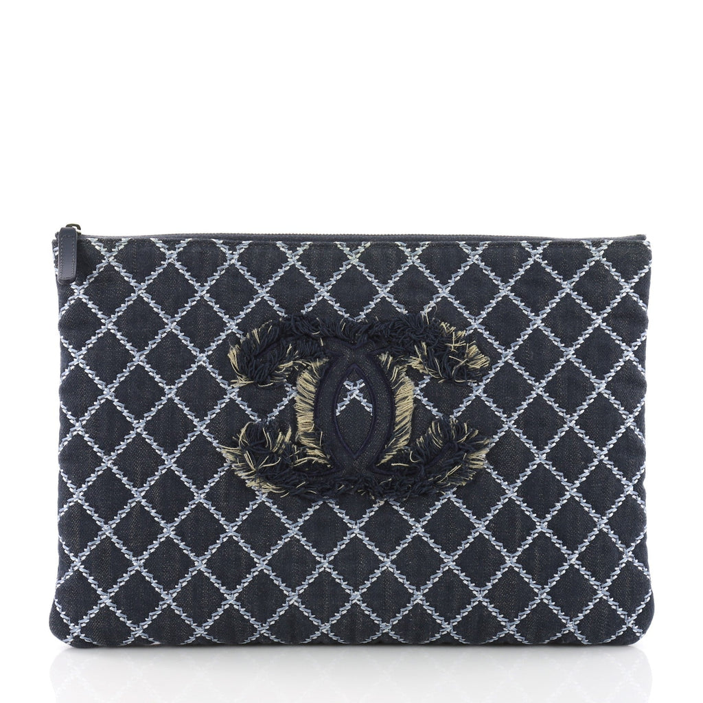 O Case Clutch Quilted Denim Large