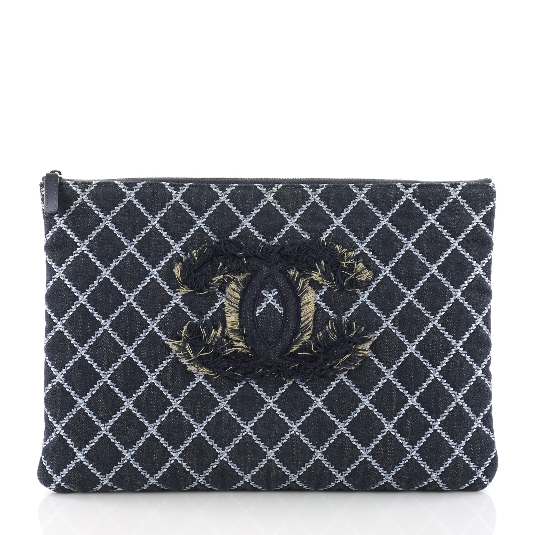 O Case Clutch Quilted Denim Large