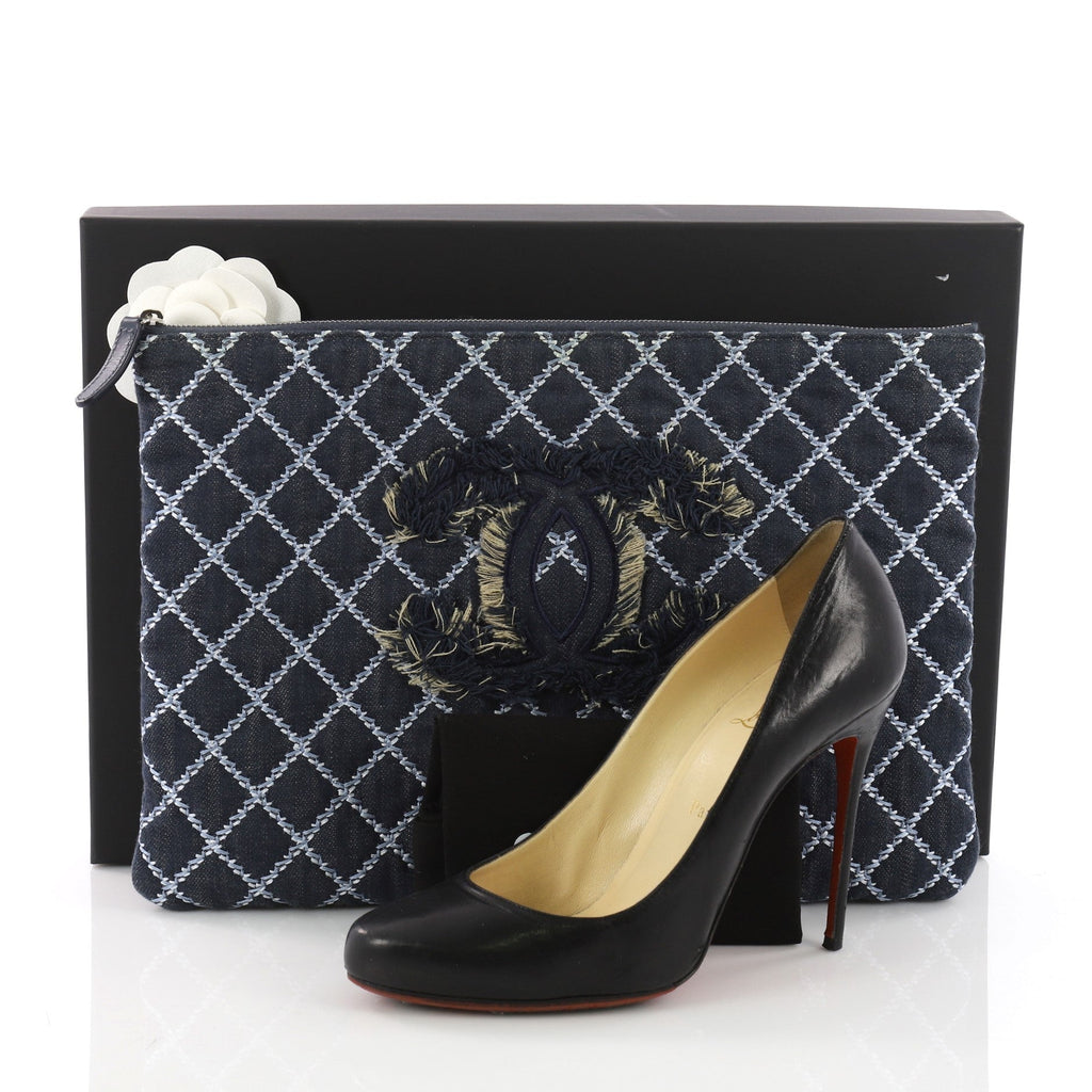 O Case Clutch Quilted Denim Large