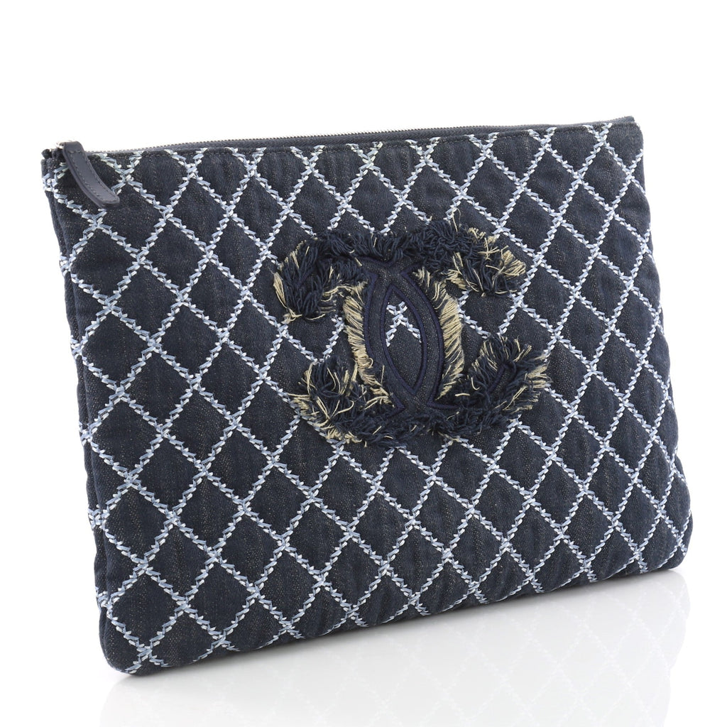 O Case Clutch Quilted Denim Large