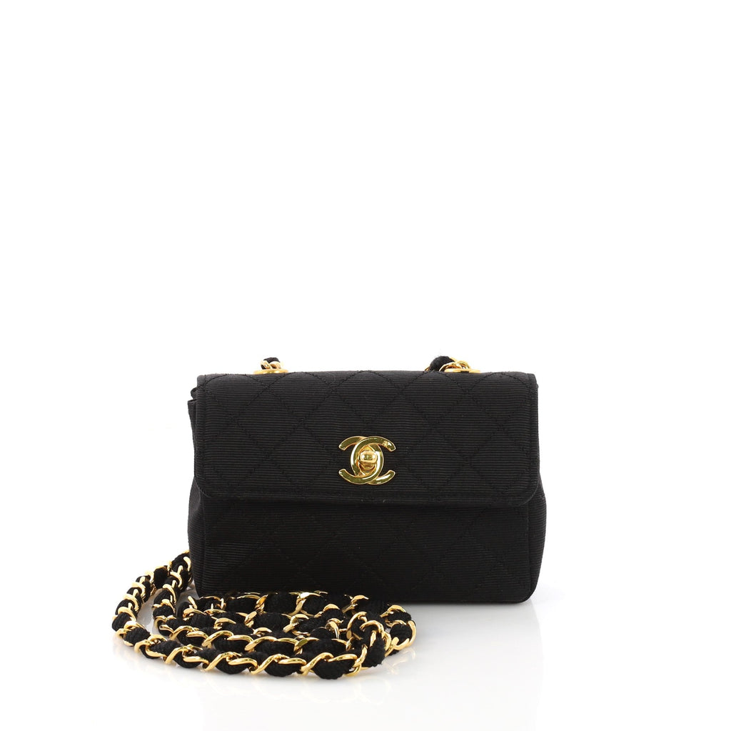Vintage CC Chain Flap Bag Quilted Canvas Extra Mini