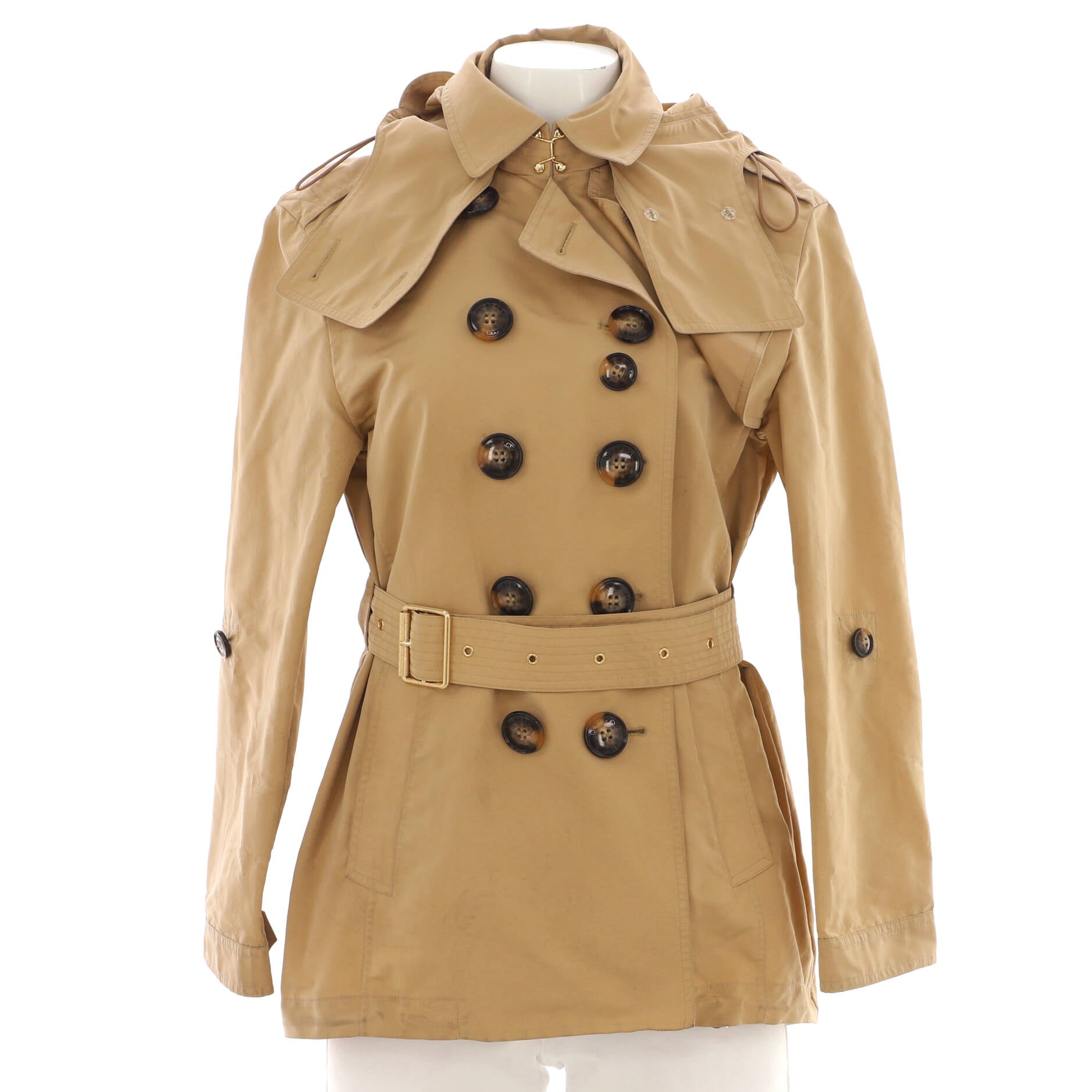 Women's Double Breasted Belted Mid-Length Trench Coat Cotton