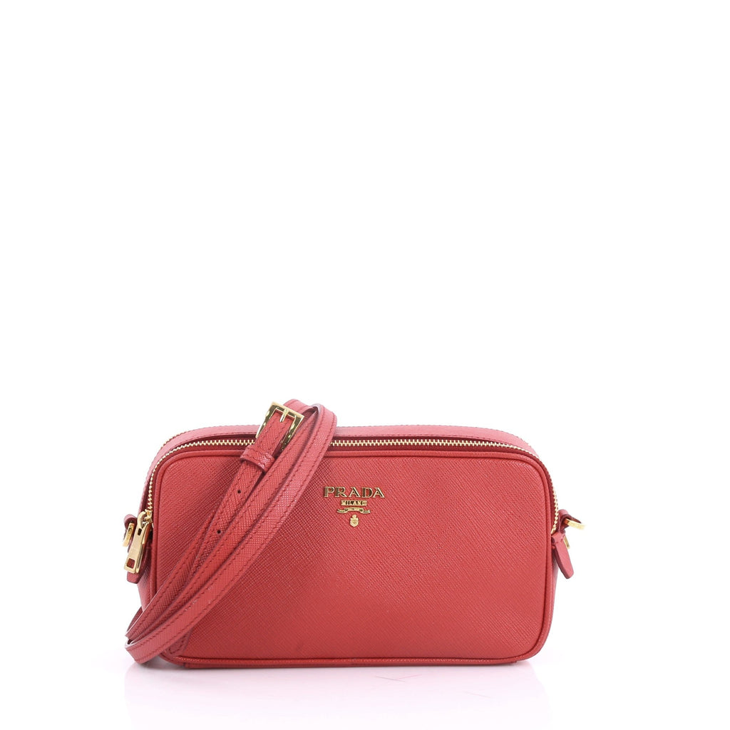 Double Zip Crossbody Bag Saffiano Leather Mini