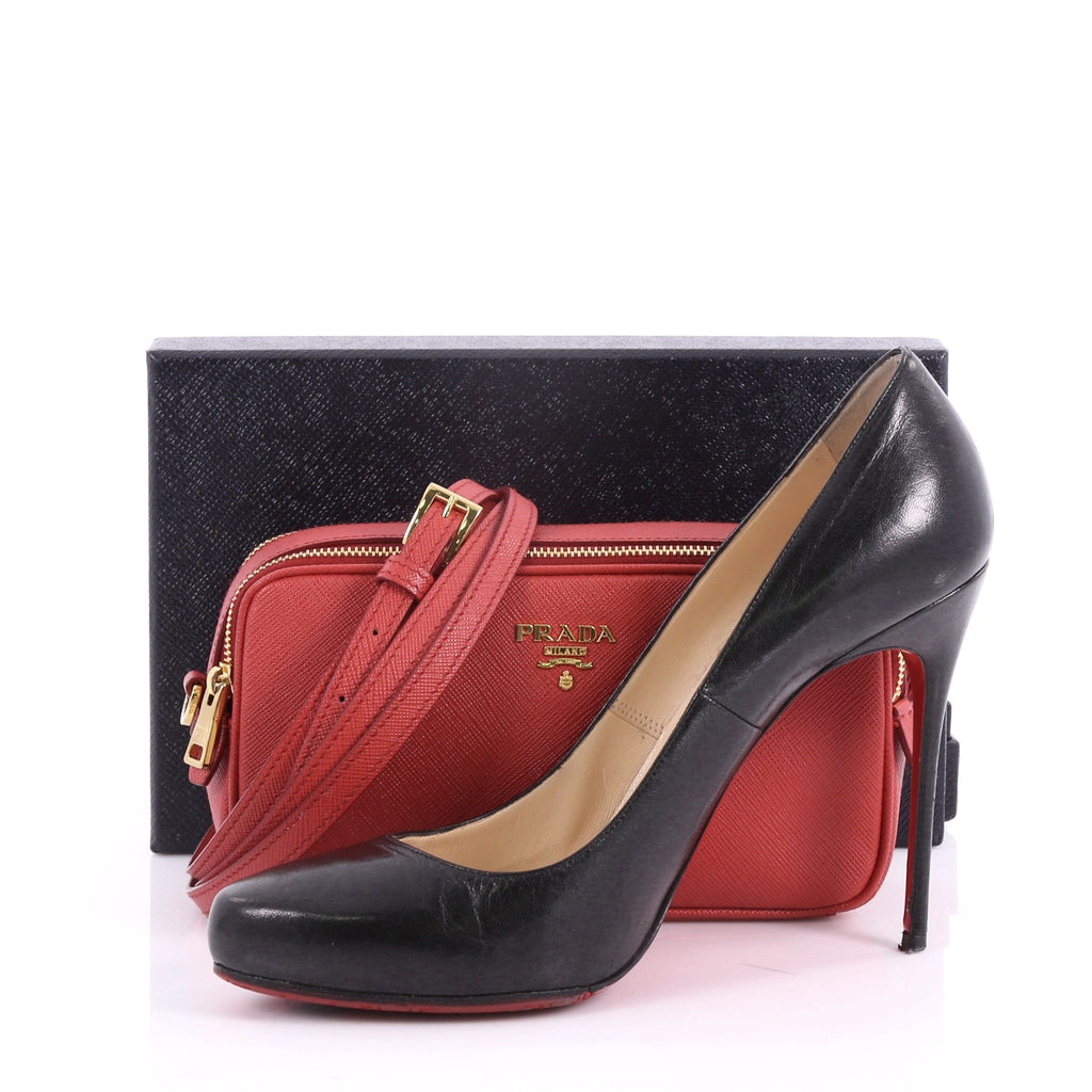 Double Zip Crossbody Bag Saffiano Leather Mini