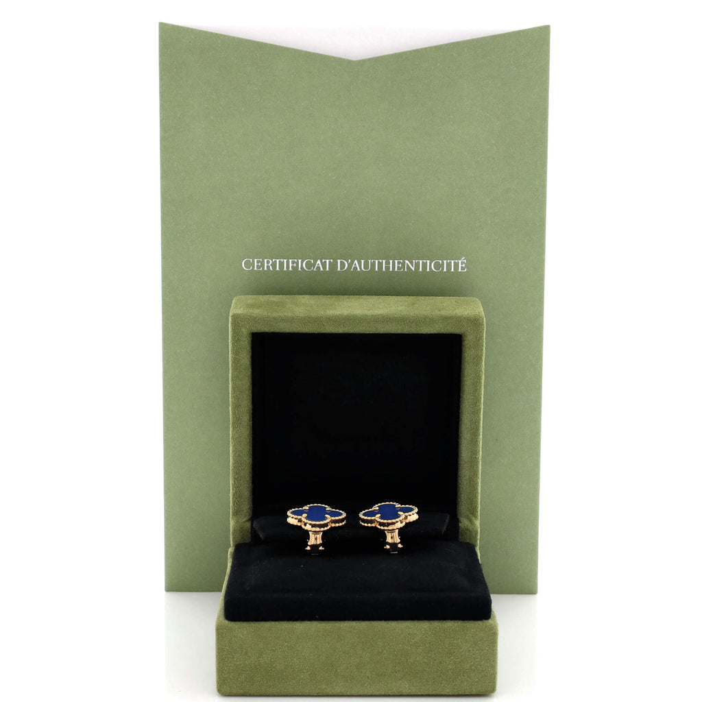Vintage Alhambra Earrings 18K Yellow Gold and Blue Agate
