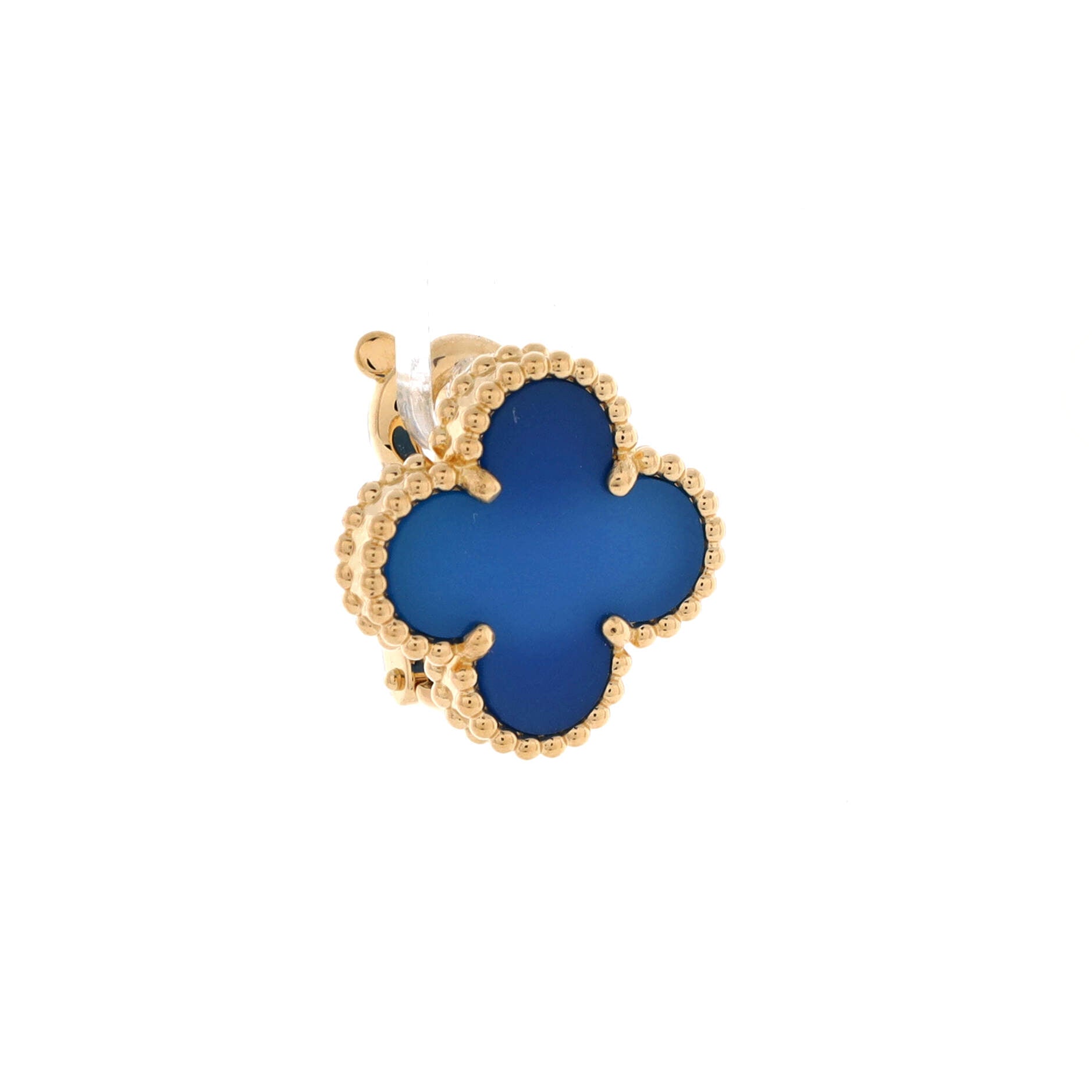 Vintage Alhambra Earrings 18K Yellow Gold and Blue Agate