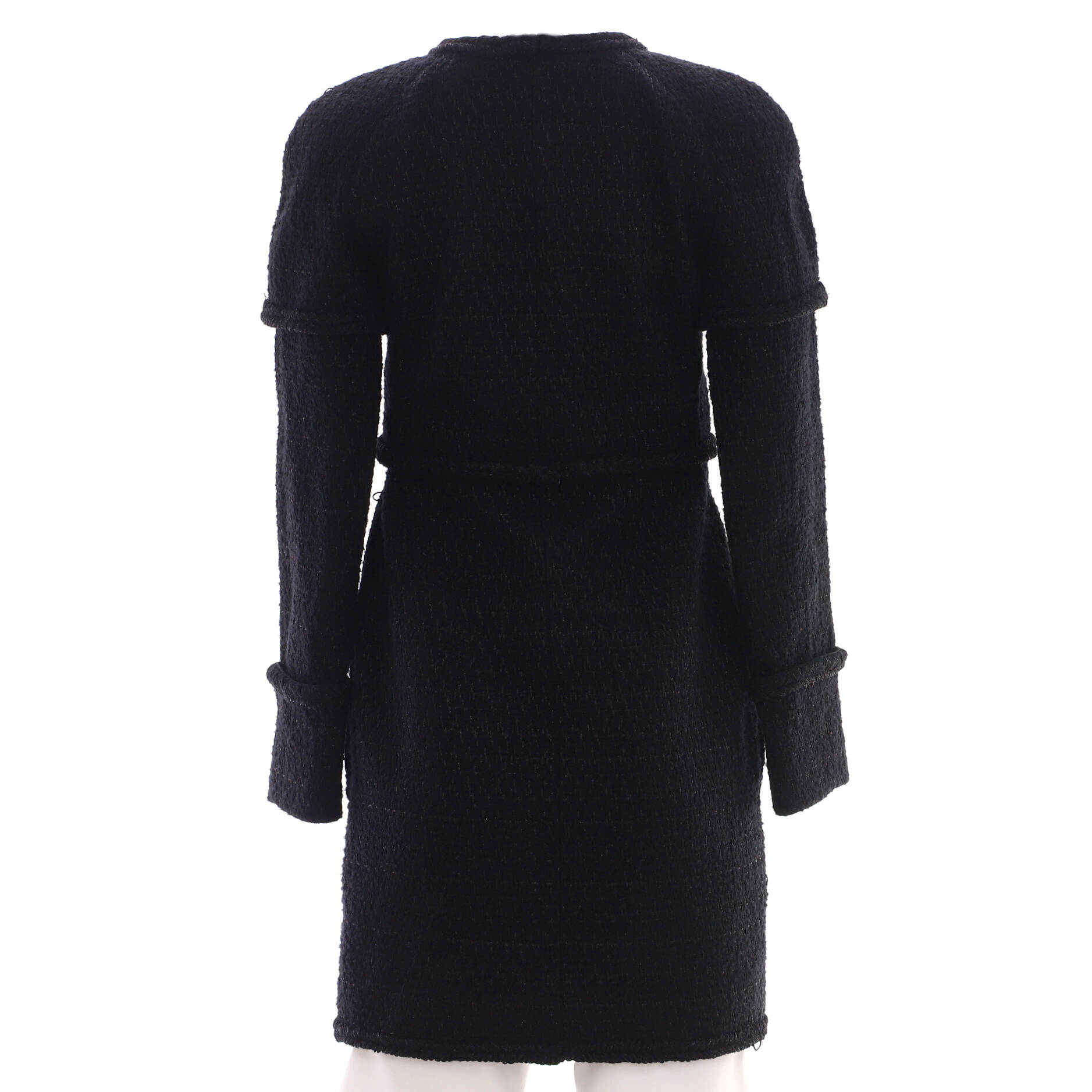 Women's Collarless Zip Up Long Coat Tweed