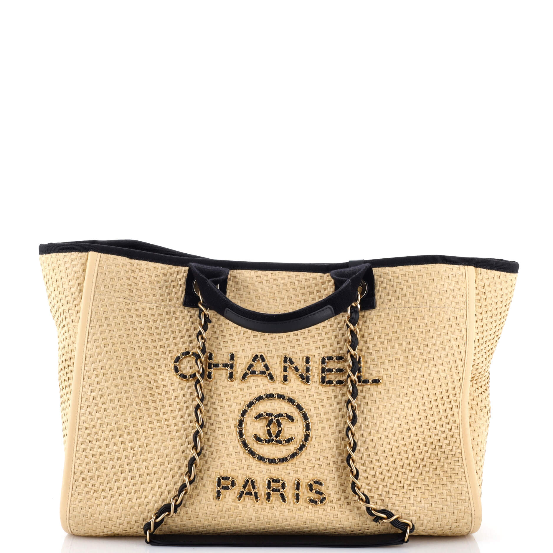 Deauville Tote Straw with Chain Detail Medium