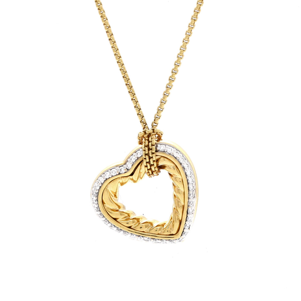 Cable Heart Pendant Necklace 18K Yellow Gold with Diamonds