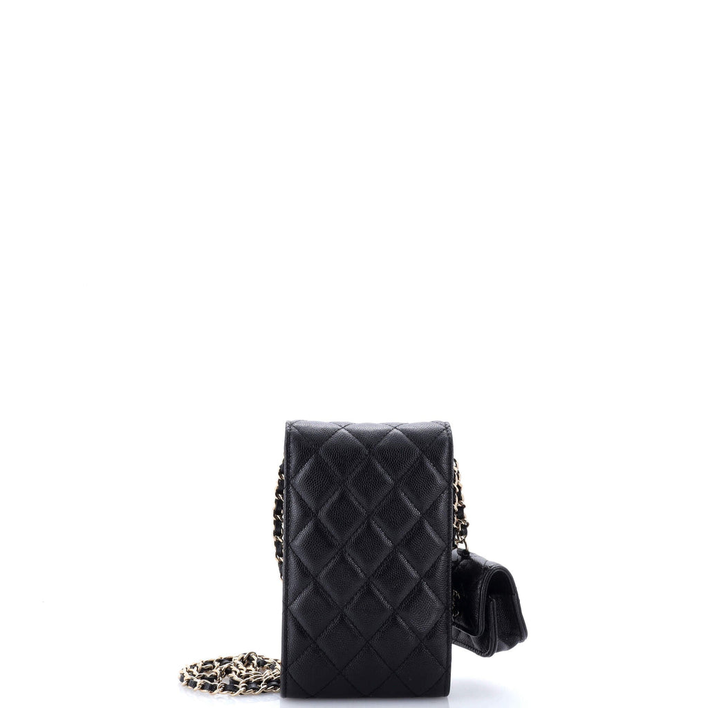 Crystal CC Flap Phone Holder Crossbody Bag with AirPods Pro Case Quilted Caviar
