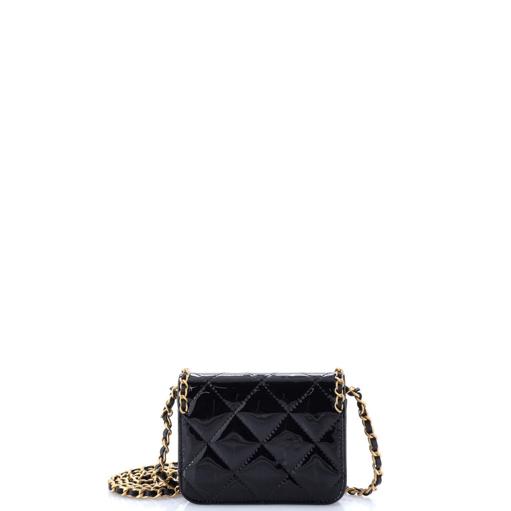 Heart Chain Flap Bag Quilted Patent Mini