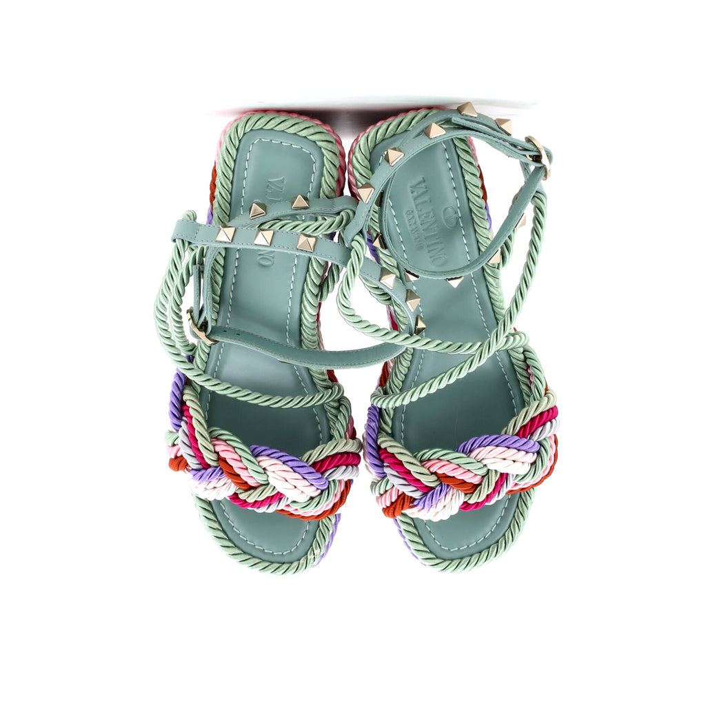 Women's Rockstud Torchon Espadrille Wedge Sandals Leather and Cord