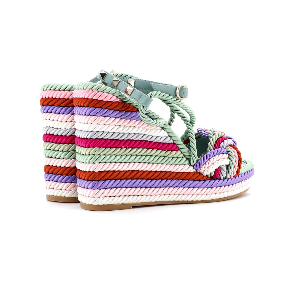 Women's Rockstud Torchon Espadrille Wedge Sandals Leather and Cord