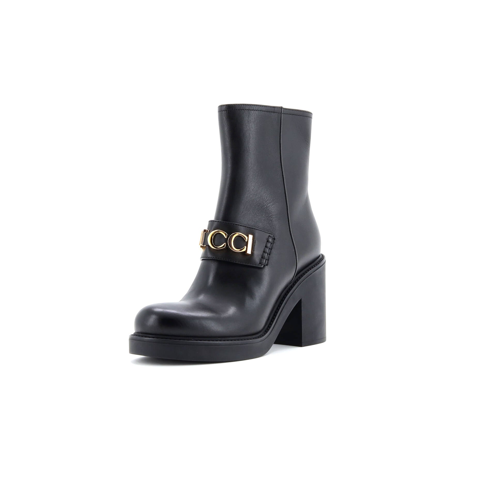 Women's Logo Heeled Ankle Boots Leather