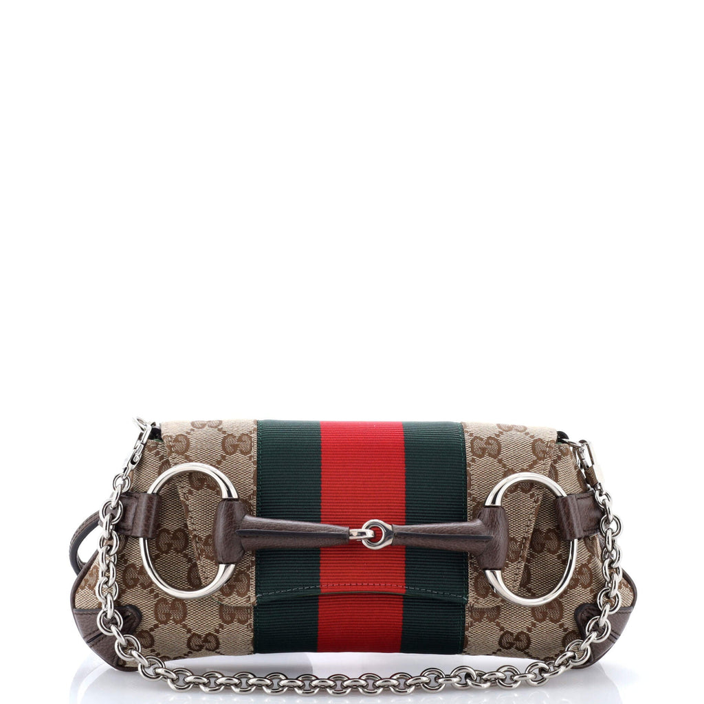 Horsebit NM Web Chain Clutch GG Canvas Small