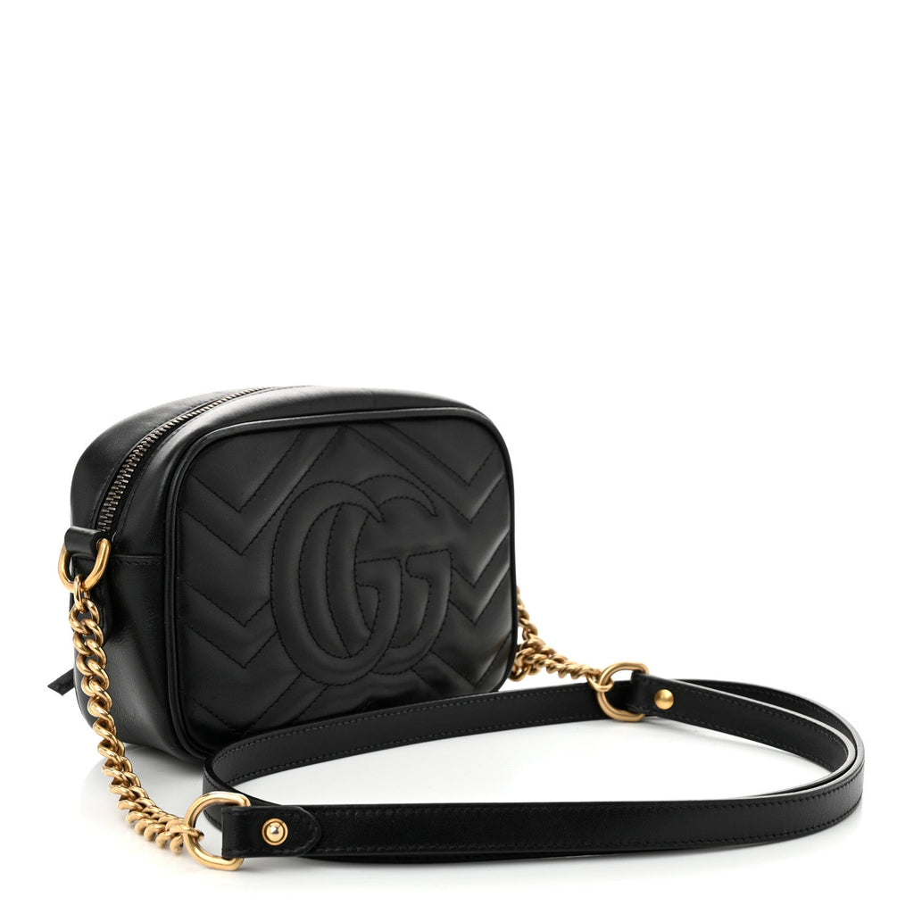 Calfskin Matelasse Mini GG Marmont Chain Shoulder Bag Black