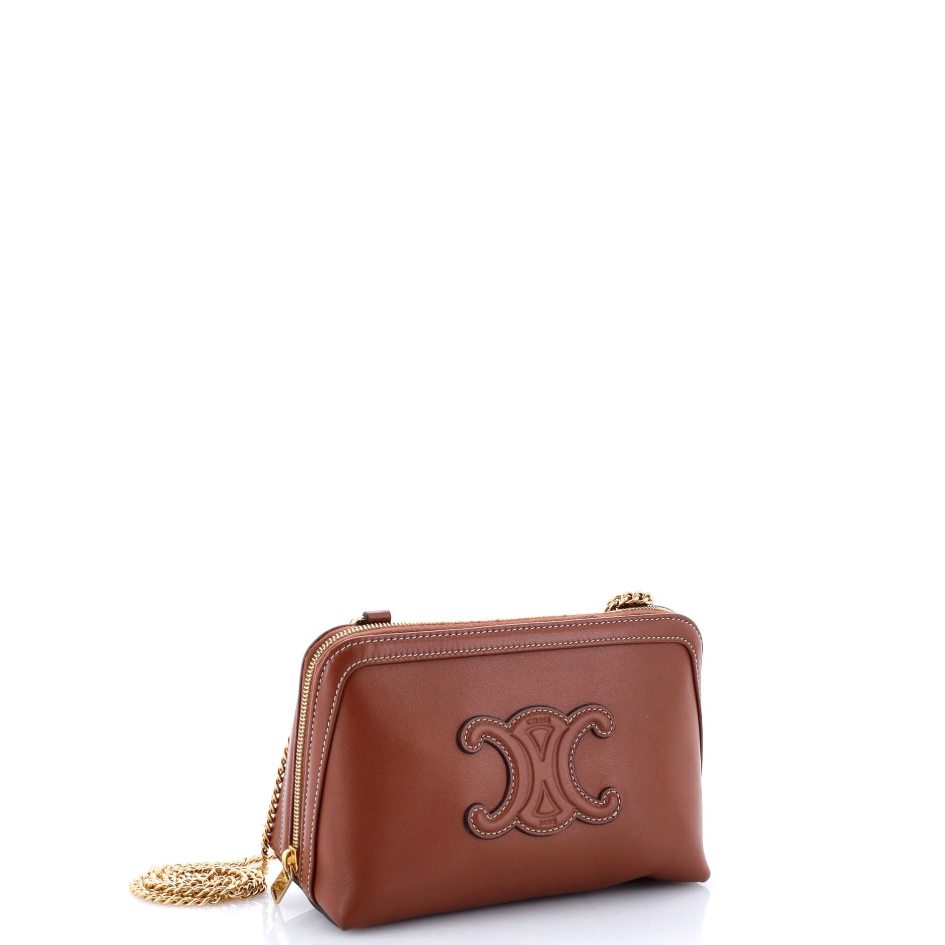 Cuir Triomphe Zip Around Chain Clutch Leather