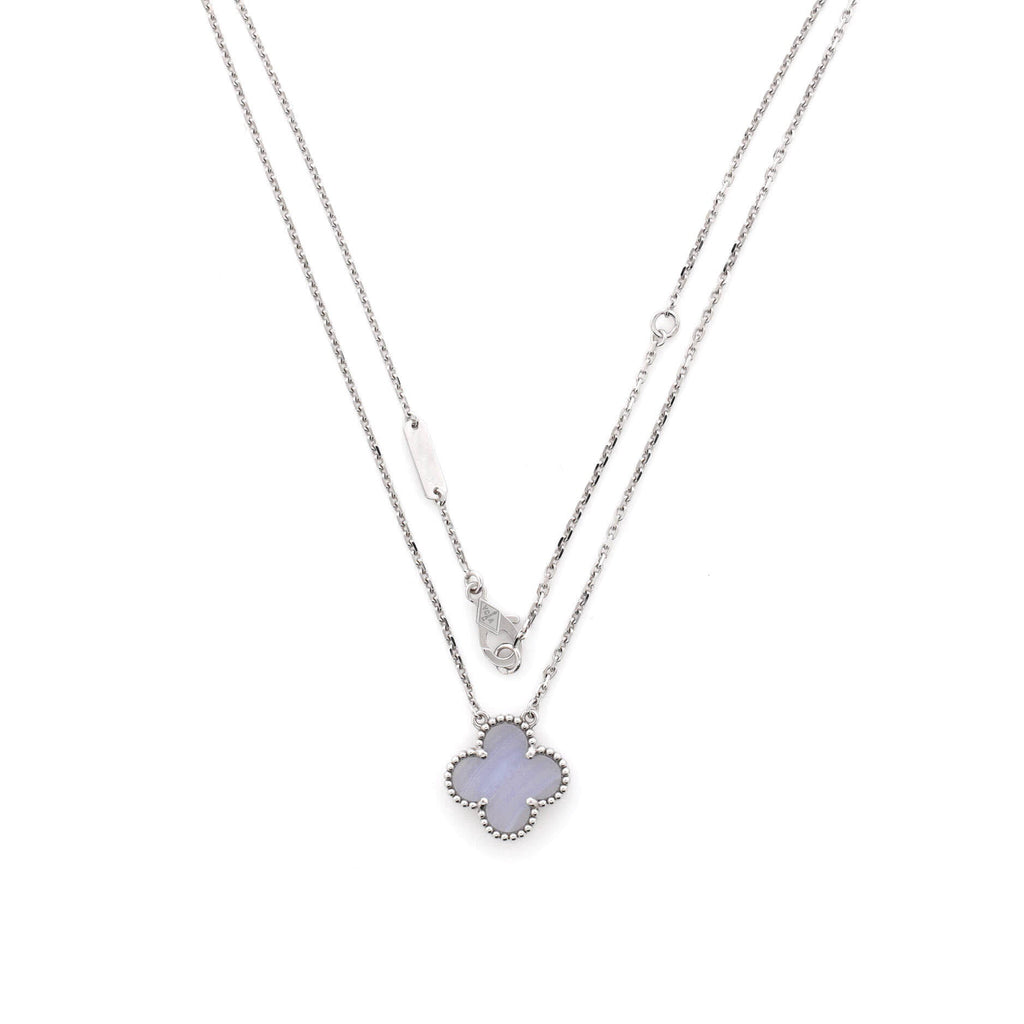 Vintage Alhambra Pendant Necklace 18K White Gold and Chalcedony