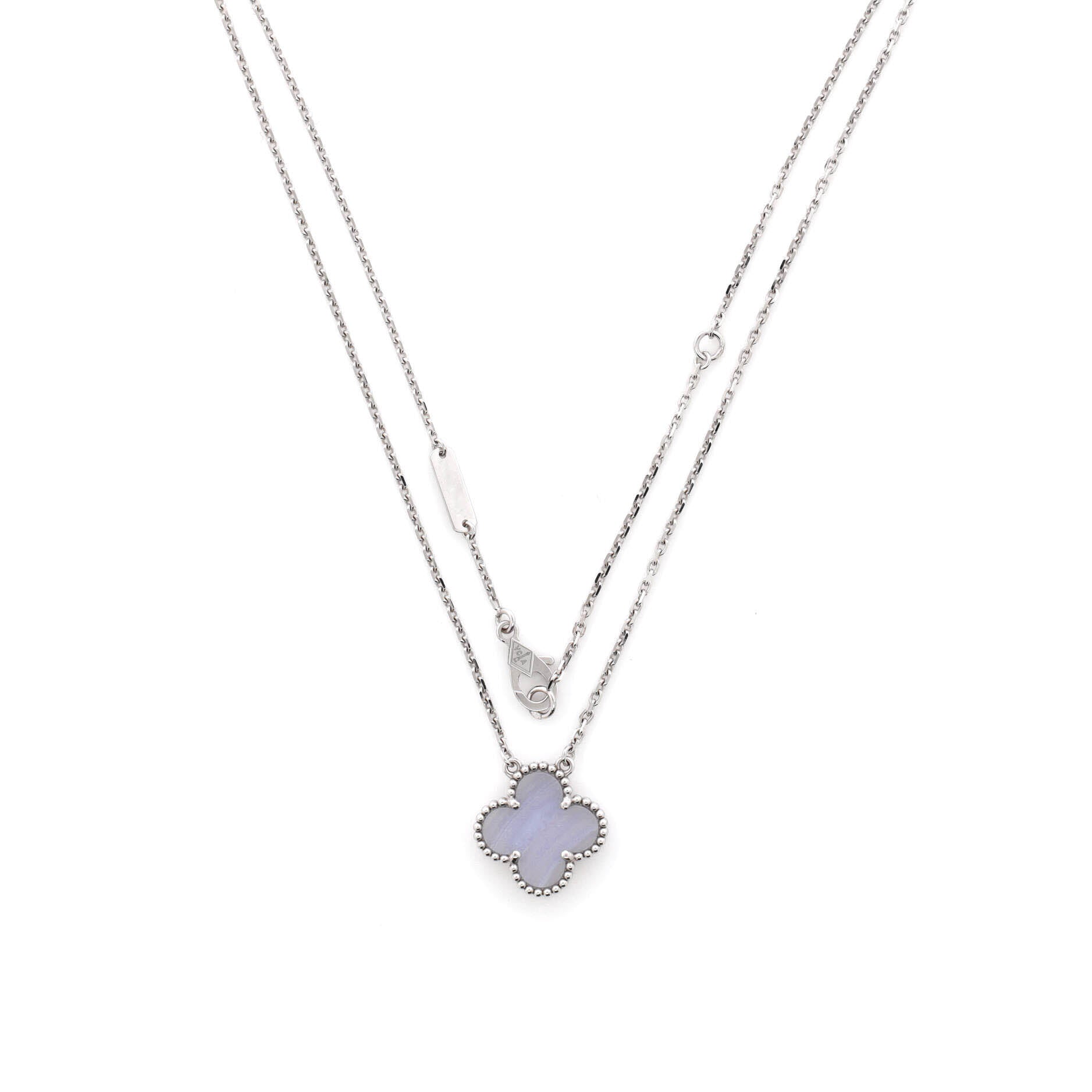 Vintage Alhambra Pendant Necklace 18K White Gold and Chalcedony